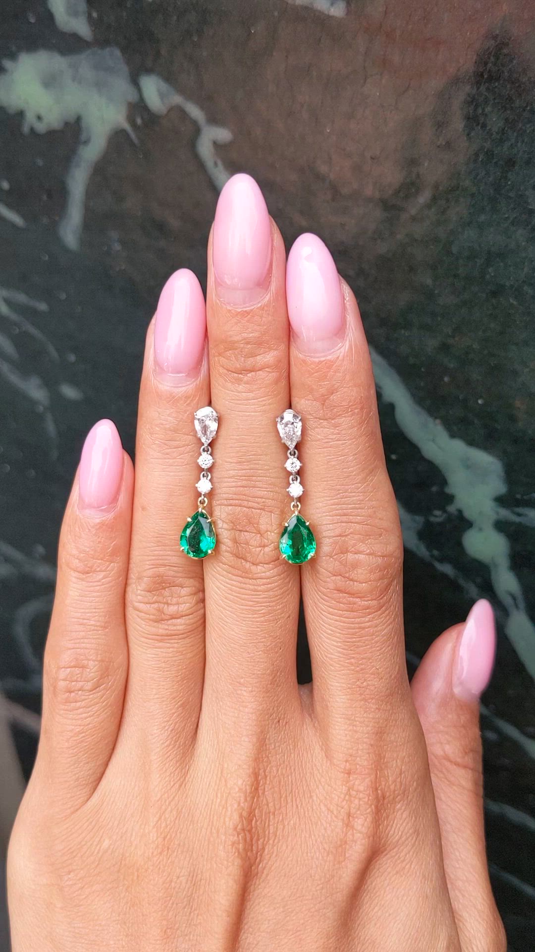 1.98&nbsp;Ct.Tw.Total Carat Weight Emerald and Natural Diamond Drops Earrings, Platinum & 18K Yellow Size Video