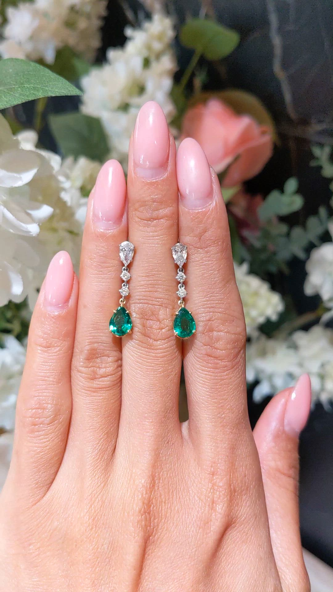 1.98&nbsp;Ct.Tw.Total Carat Weight Emerald and Natural Diamond Drops Earrings, Platinum & 18K Yellow Size Video
