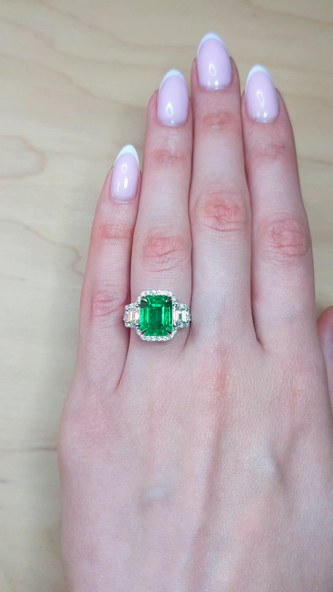 4.70 Ct. Emerald and Natural Diamond Pave Ring, 14K White Gold Size Video