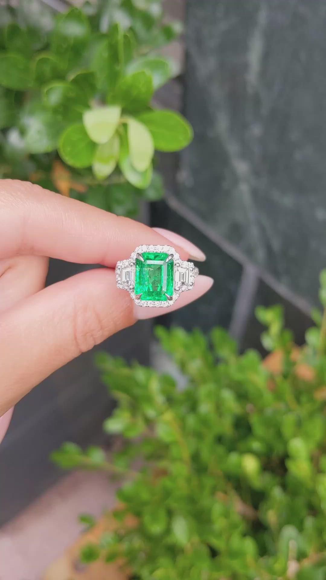 4.70 Ct. Emerald and Natural Diamond Pave Ring, 14K White Gold Size Video