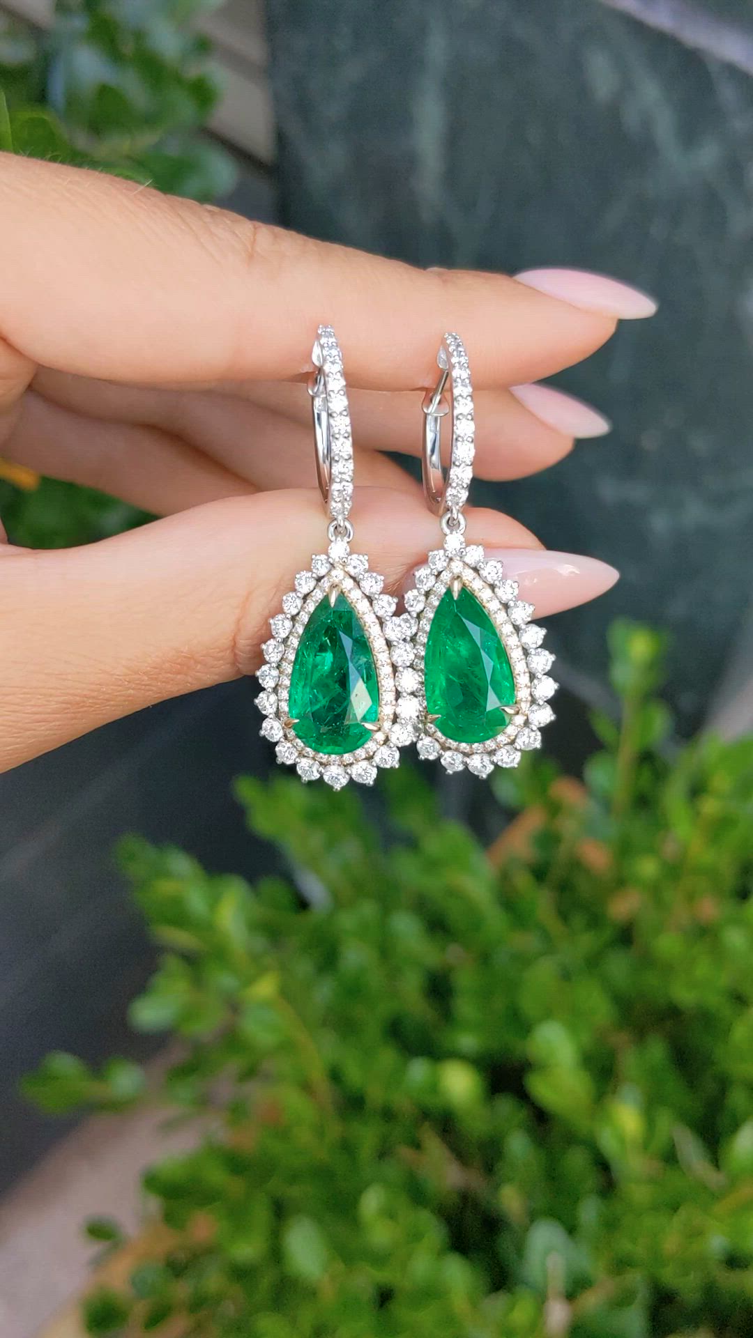 8.41&nbsp;Ct.Tw.Total Carat Weight Emerald and Natural Diamond Pave Earrings, 14K White & Yellow Size Video