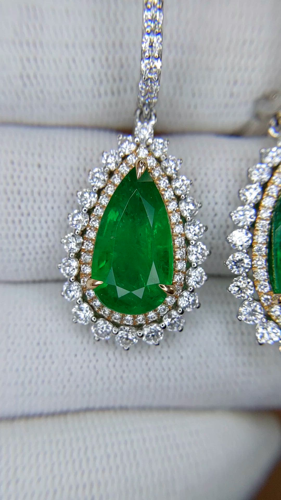 8.41&nbsp;Ct.Tw.Total Carat Weight Emerald and Natural Diamond Pave Earrings, 14K White & Yellow Size Video