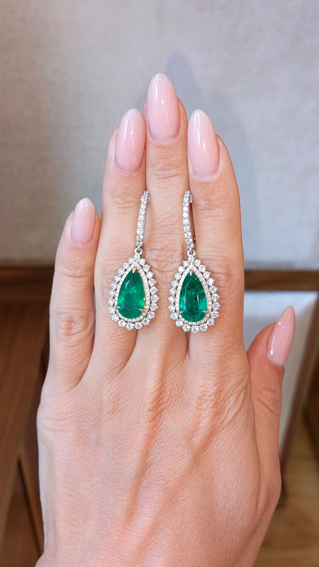 8.41&nbsp;Ct.Tw.Total Carat Weight Emerald and Natural Diamond Pave Earrings, 14K White & Yellow Size Video