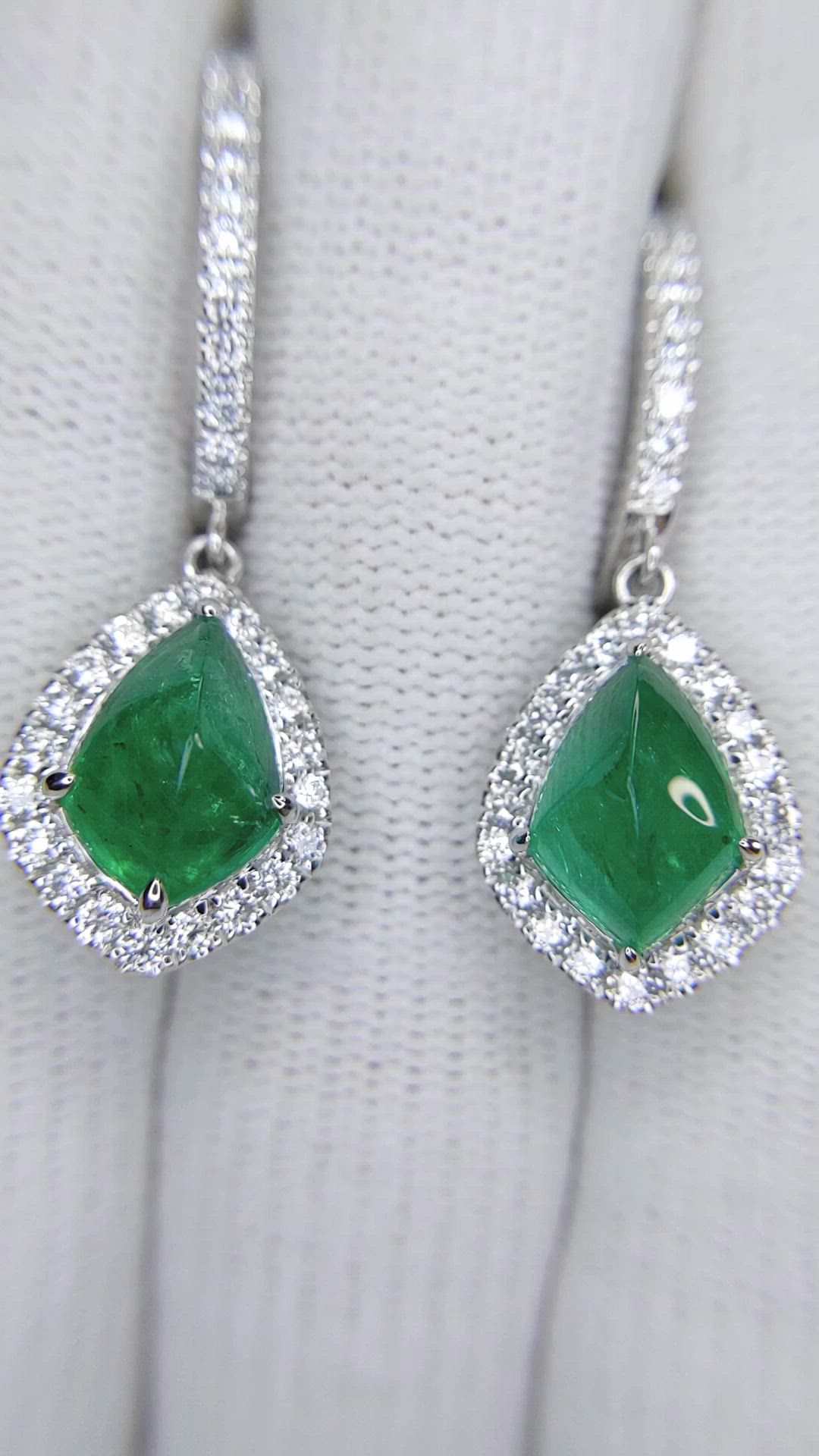 4.97&nbsp;Ct.Tw.Total Carat Weight Emerald and Natural Diamond Drops Earrings, 18K White Gold Size Video