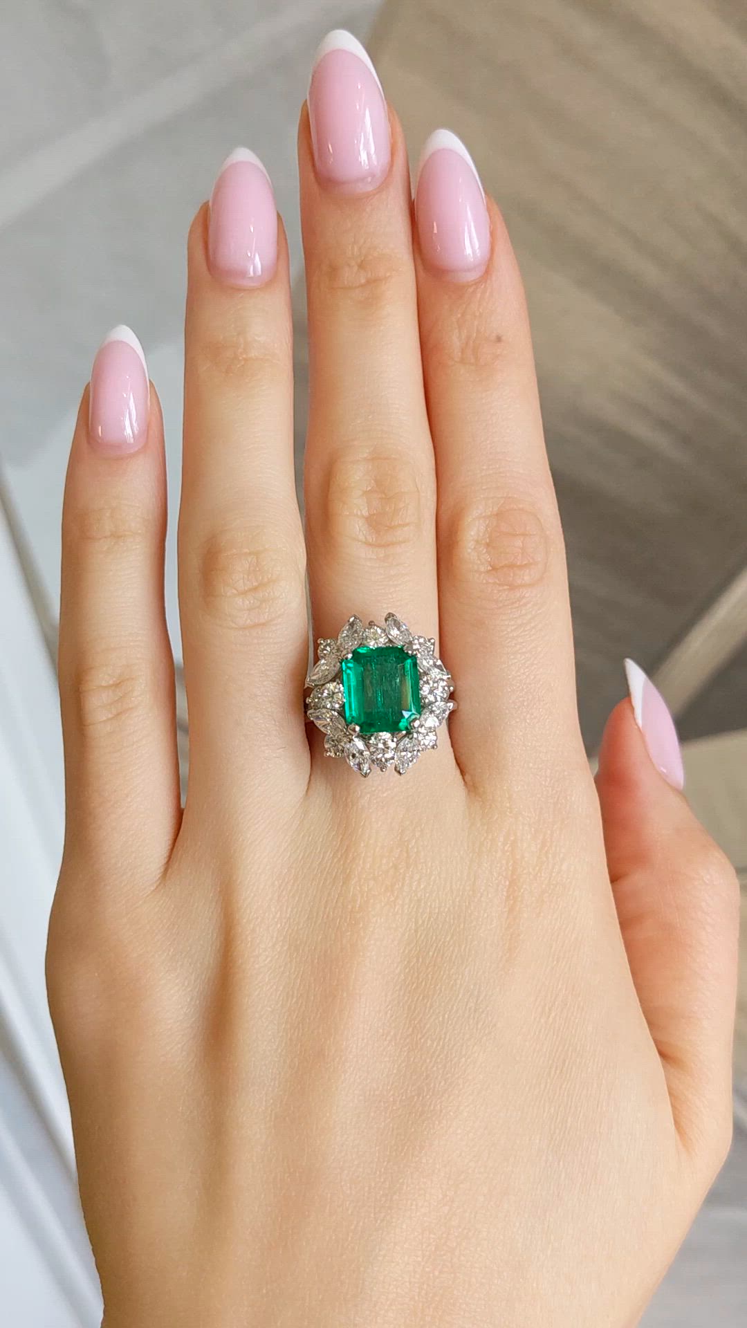 3.74 Ct. Emerald and Natural Diamond Pave Ring, Platinum 950 Size Video