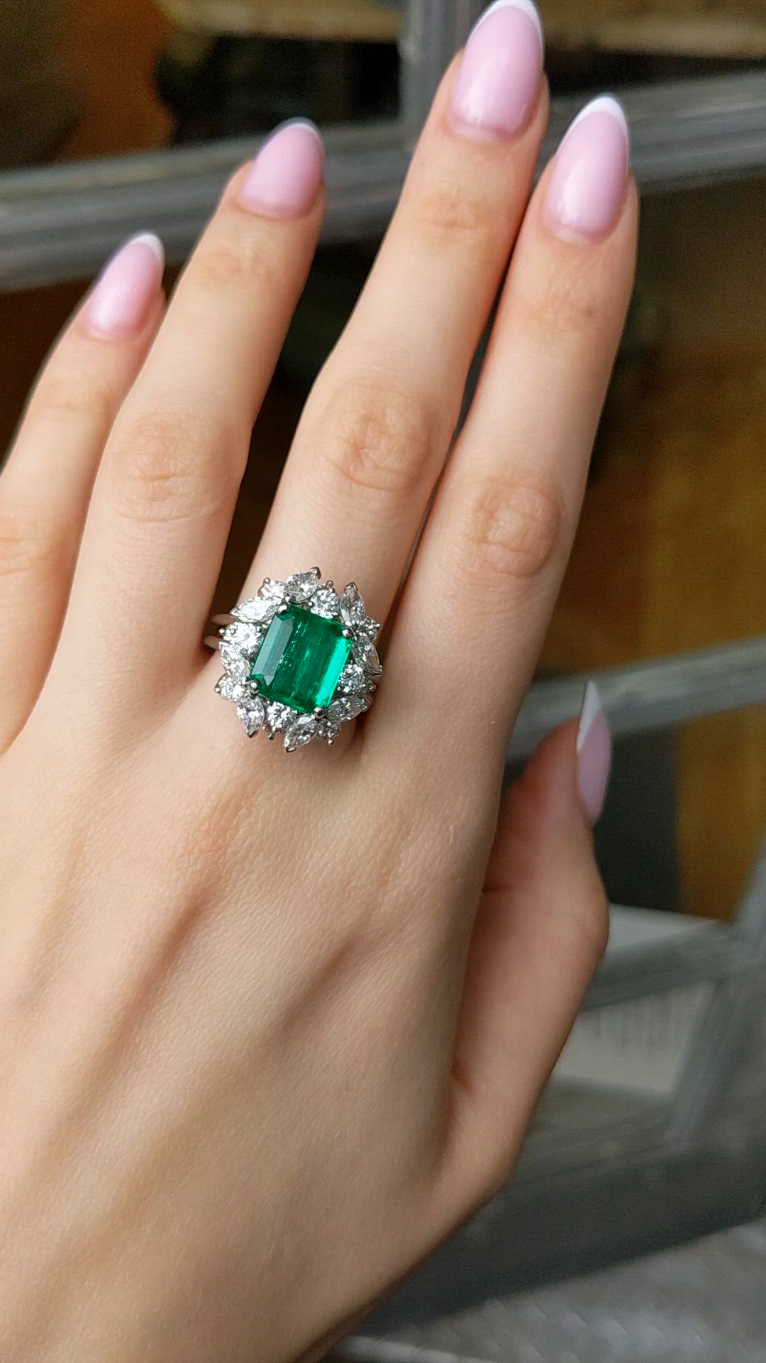 3.74 Ct. Emerald and Natural Diamond Pave Ring, Platinum 950 Size Video