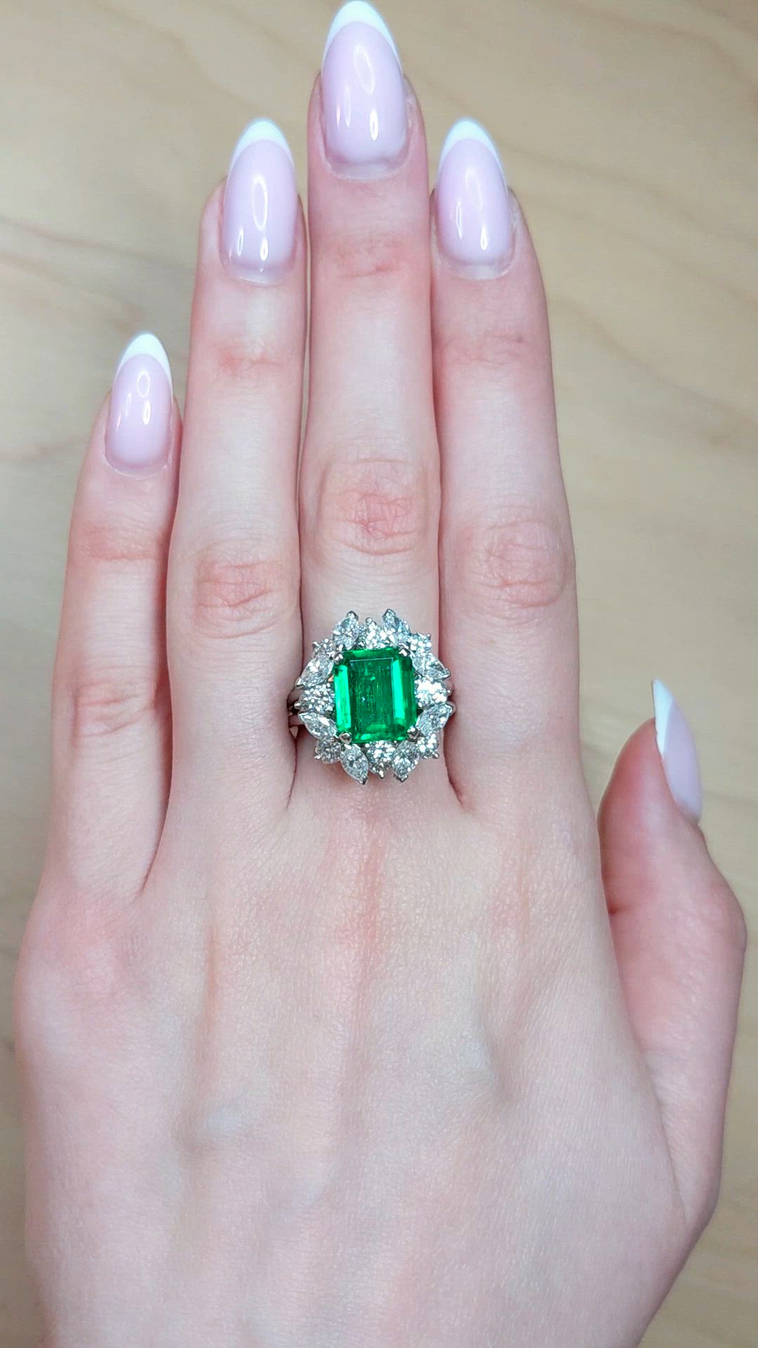 3.74 Ct. Emerald and Natural Diamond Pave Ring, Platinum 950 Size Video