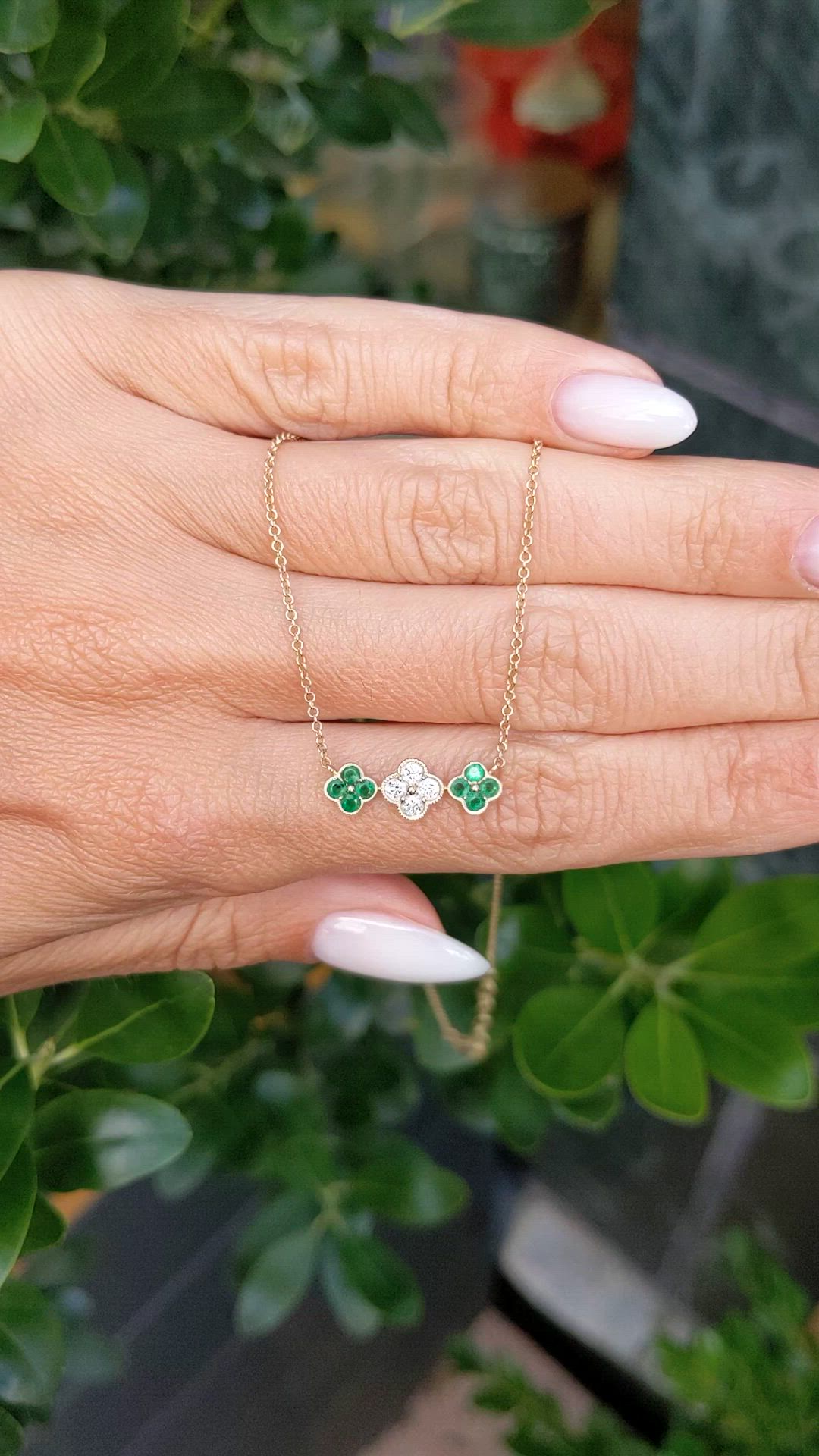 0.26 Ct. Emerald and Natural Diamond Bead Necklace, 14K Yellow Gold Size Video