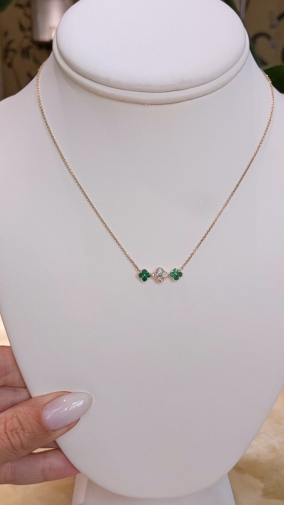 0.26 Ct. Emerald and Natural Diamond Bead Necklace, 14K Yellow Gold Size Video