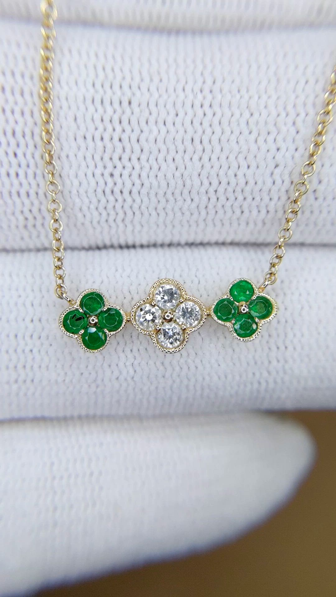 0.26 Ct. Emerald and Natural Diamond Bead Necklace, 14K Yellow Gold Size Video