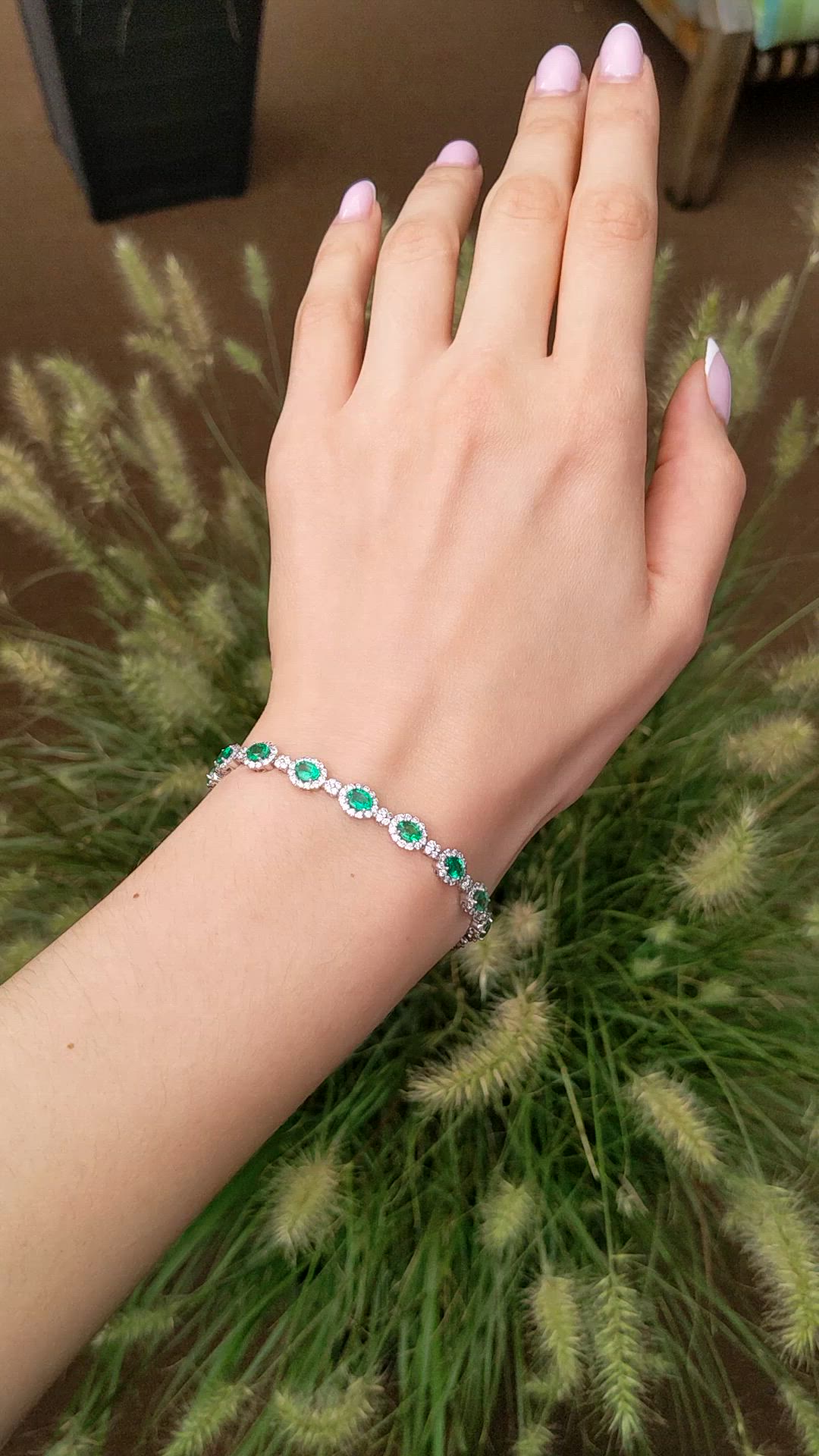 5.08 Ct.Tw.Total Carat Weight Emerald and Natural Diamond Tennis/Line Bracelet, Platinum 600 Size Video