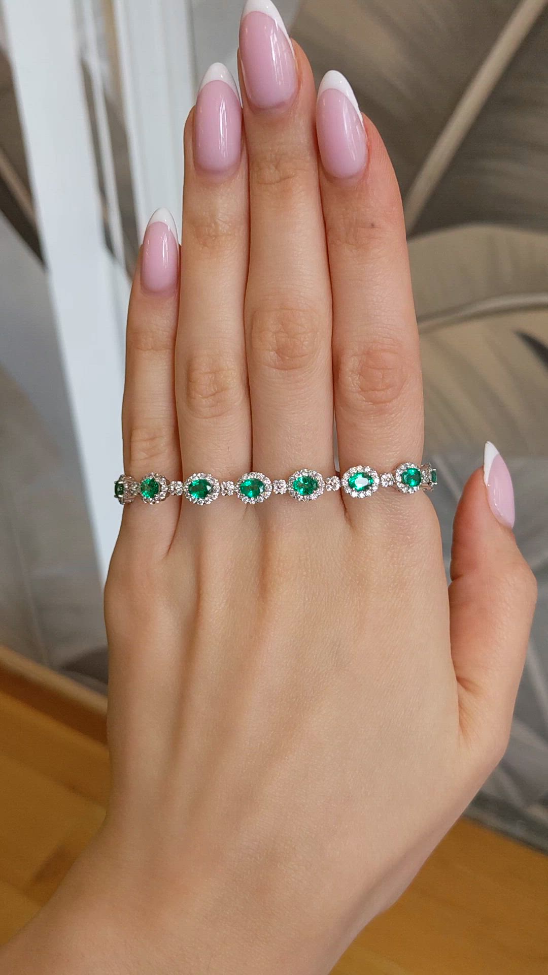 5.08 Ct.Tw.Total Carat Weight Emerald and Natural Diamond Tennis/Line Bracelet, Platinum 600 Size Video