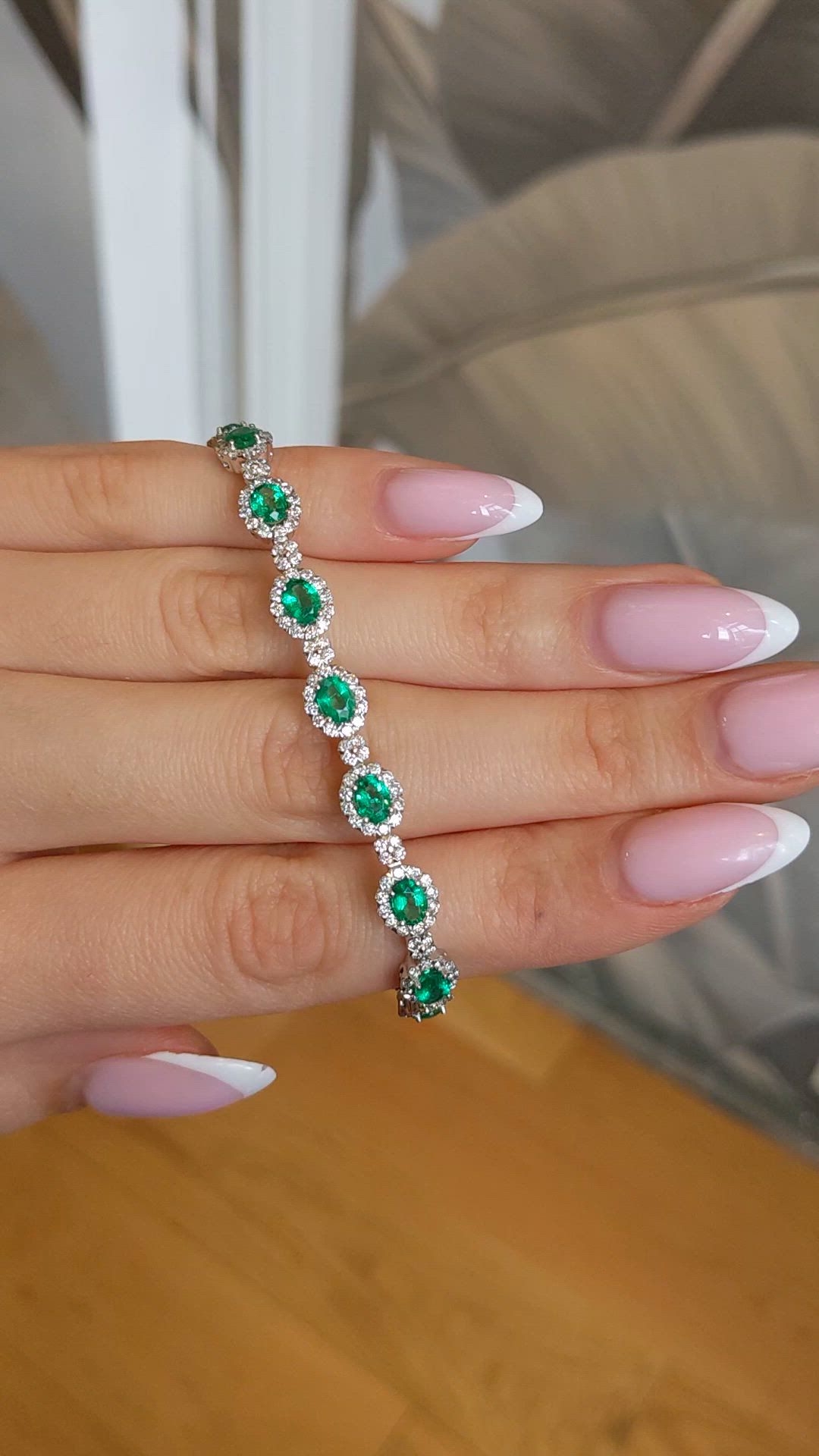 5.08 Ct.Tw.Total Carat Weight Emerald and Natural Diamond Tennis/Line Bracelet, Platinum 600 Size Video