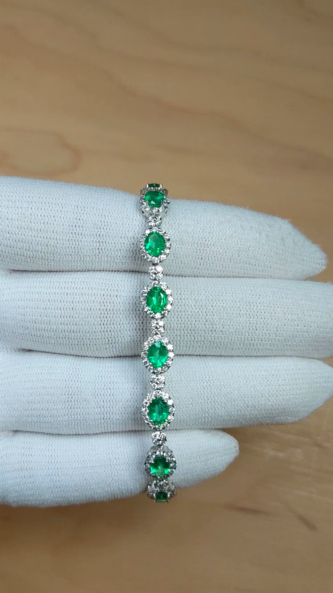 5.08 Ct.Tw.Total Carat Weight Emerald and Natural Diamond Tennis/Line Bracelet, Platinum 600 Size Video