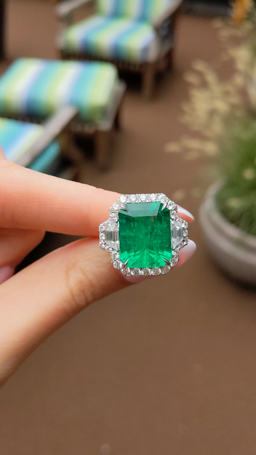 10.95 Ct. Emerald and Natural Diamond Pave Ring, Platinum 950 Size Video