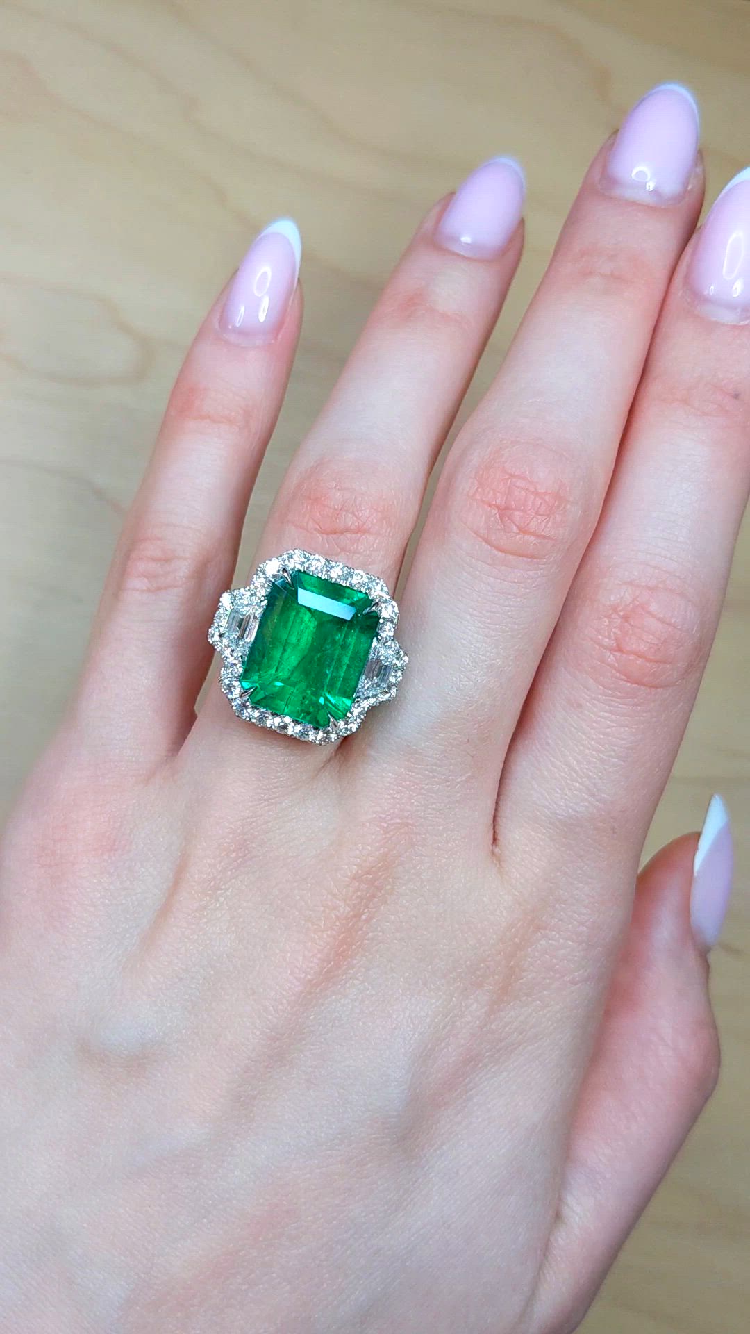 10.95 Ct. Emerald and Natural Diamond Pave Ring, Platinum 950 Size Video