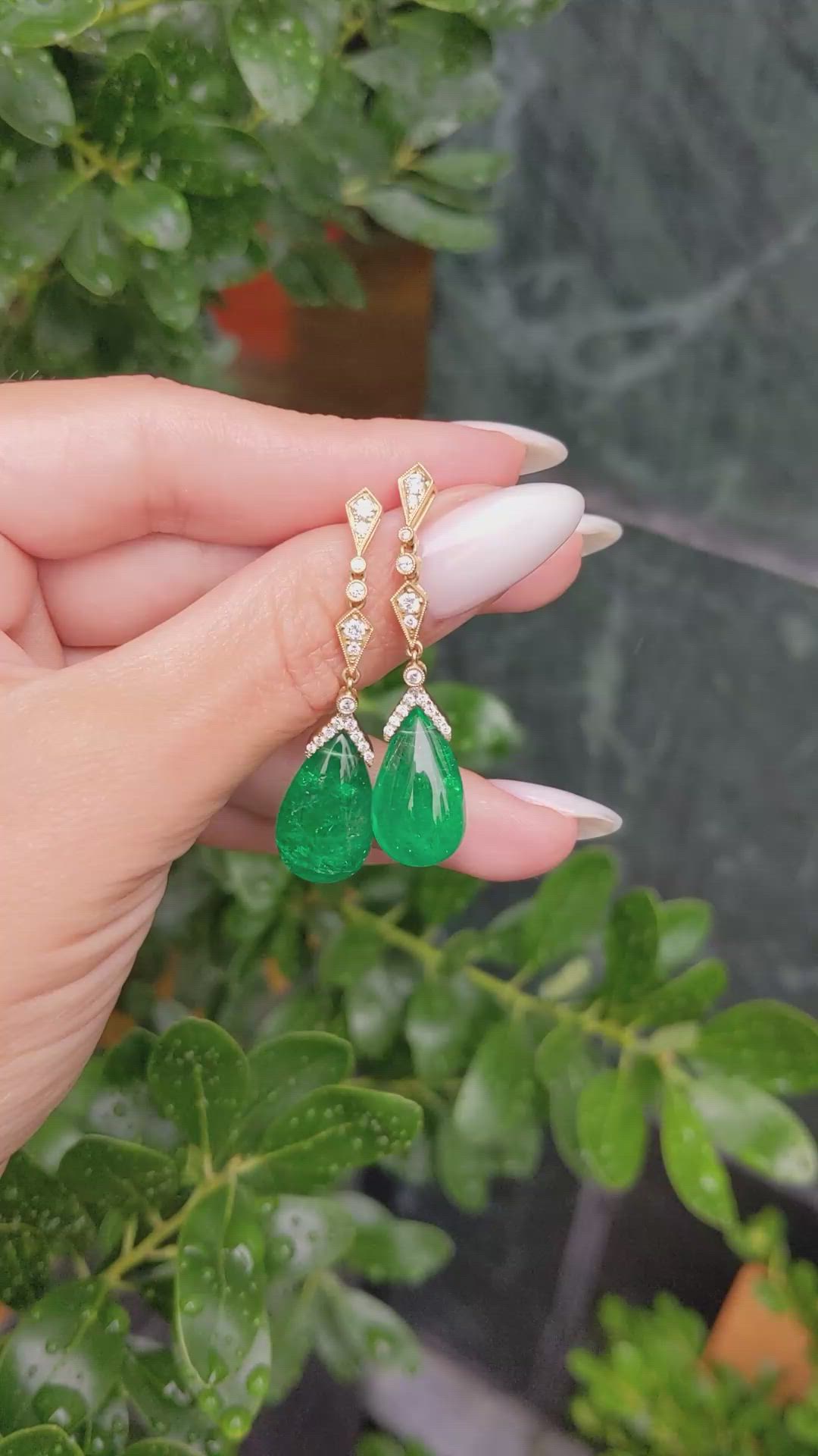 18.72&nbsp;Ct.Tw.Total Carat Weight Emerald and Natural Diamond Pave Earrings, 18K Yellow Gold Size Video