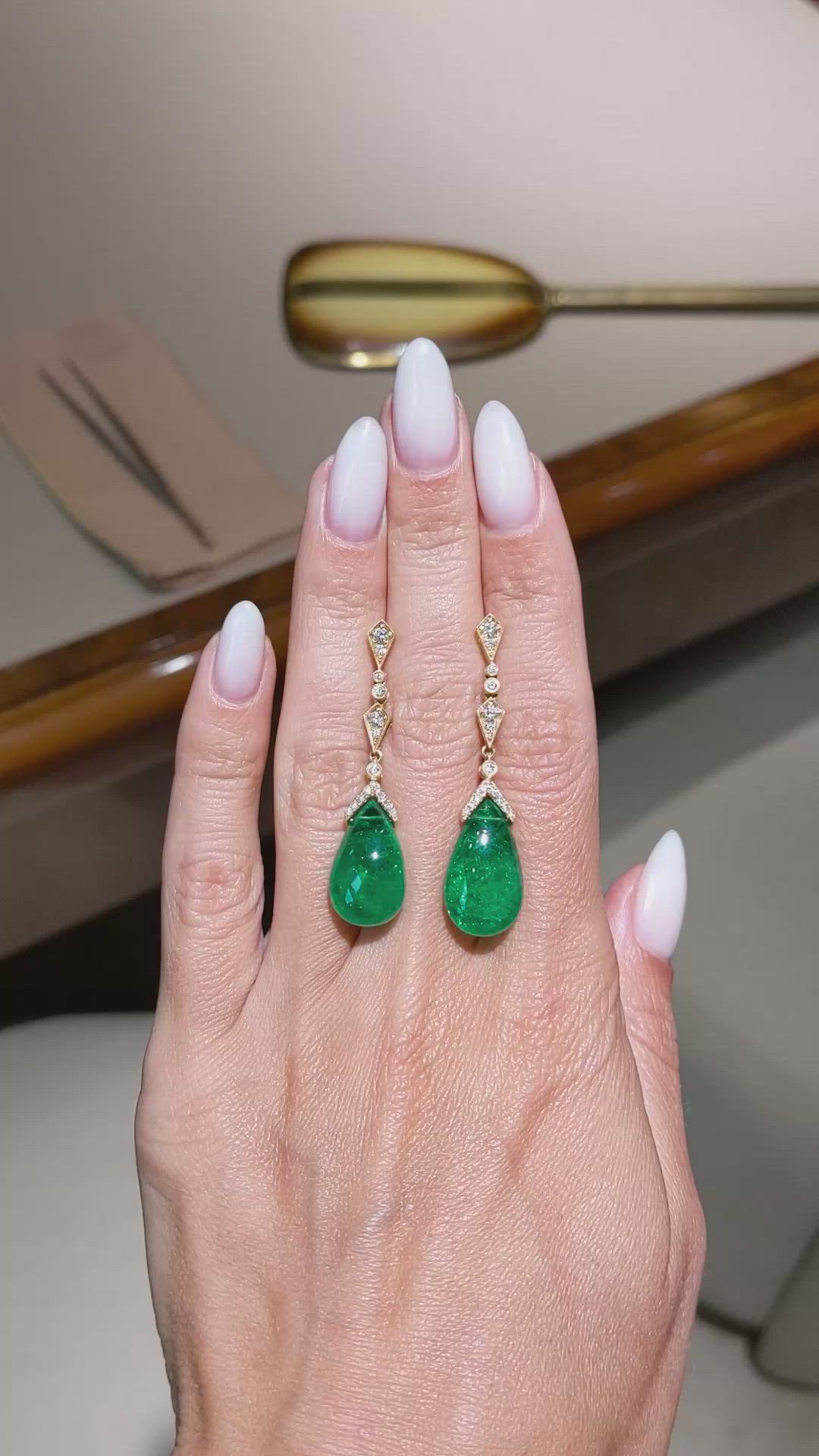 18.72&nbsp;Ct.Tw.Total Carat Weight Emerald and Natural Diamond Pave Earrings, 18K Yellow Gold Size Video