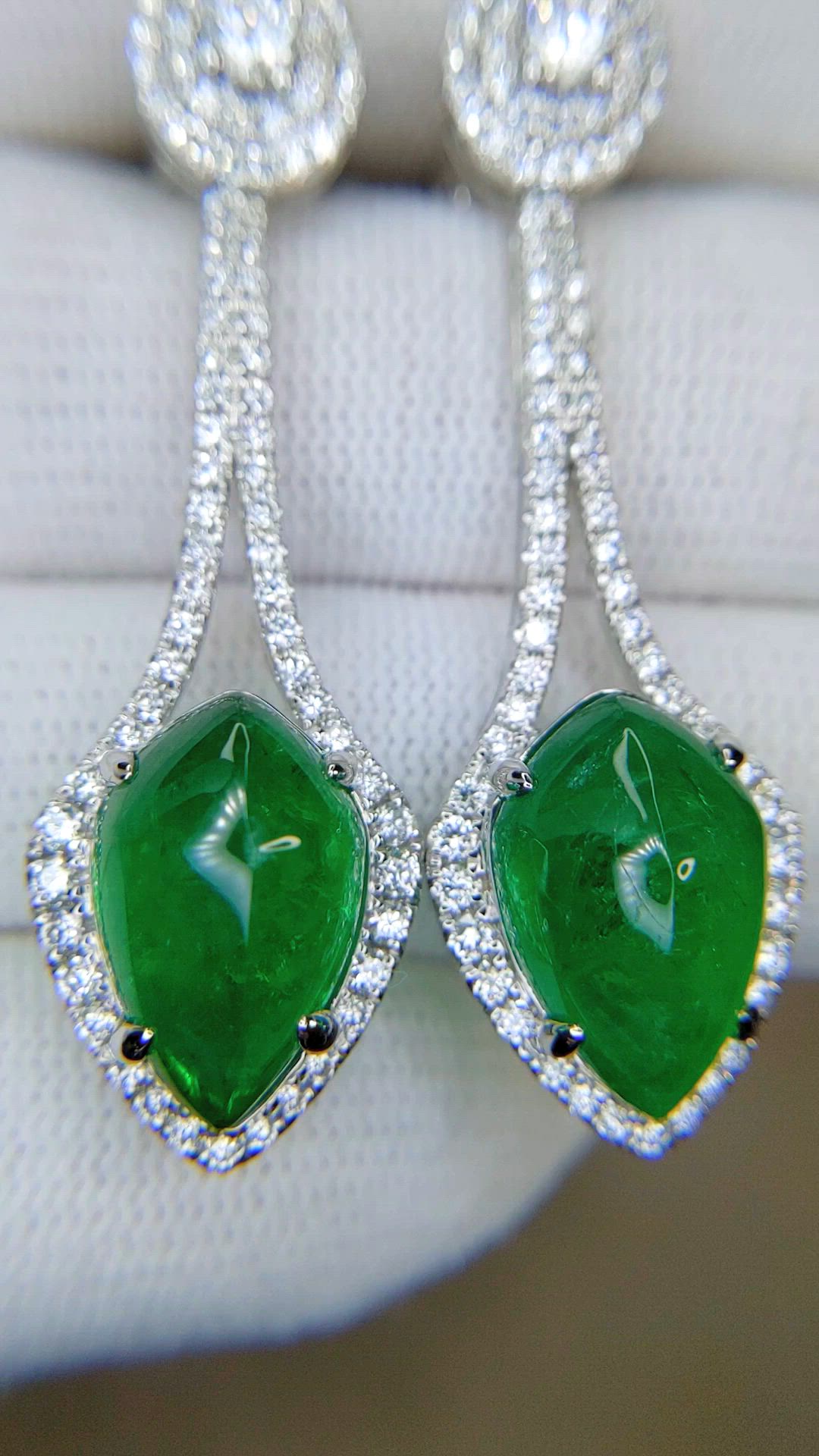 12.96&nbsp;Ct.Tw.Total Carat Weight Emerald and Natural Diamond Studs Earrings, 18K White Gold Size Video