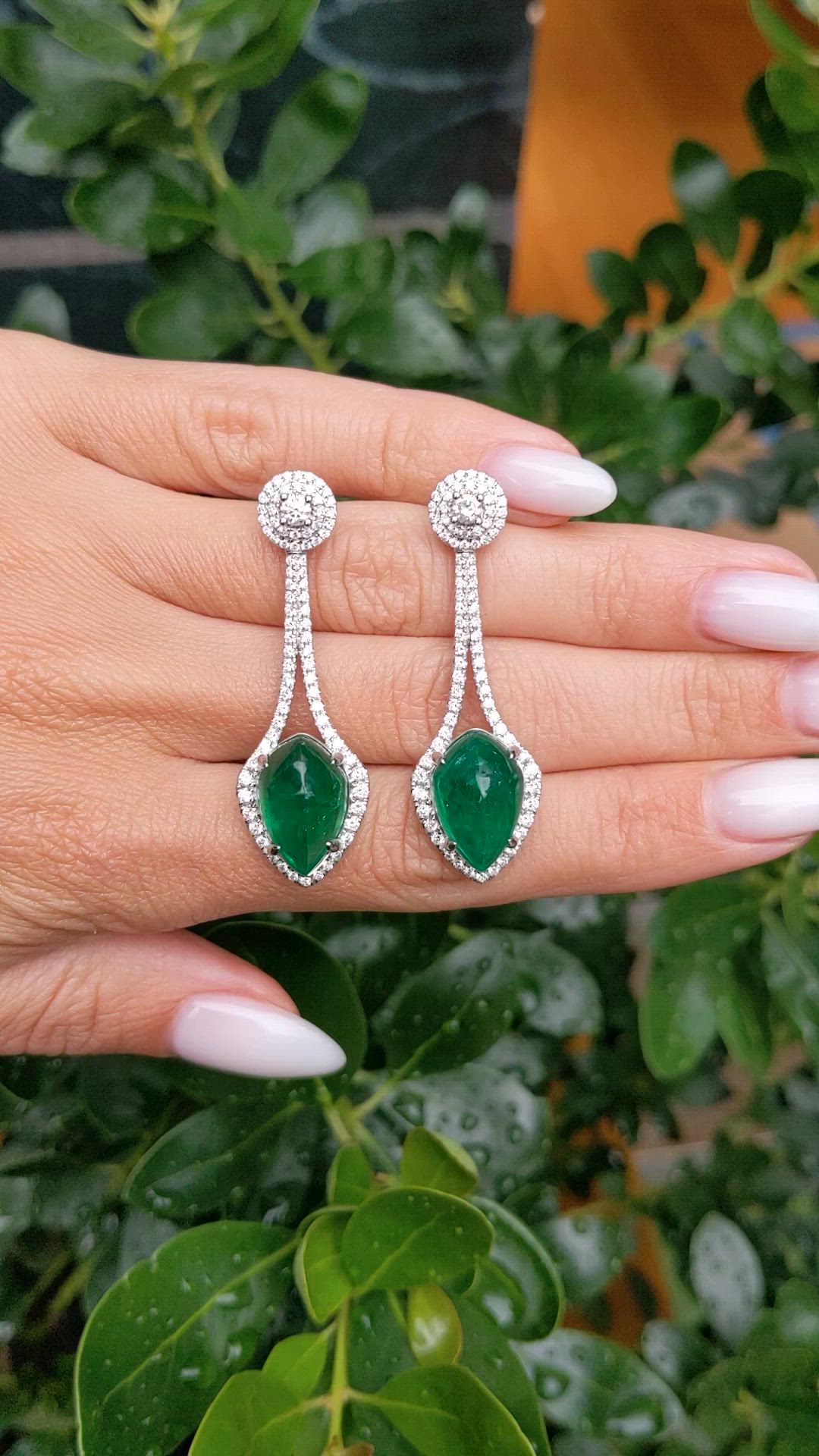 12.96&nbsp;Ct.Tw.Total Carat Weight Emerald and Natural Diamond Studs Earrings, 18K White Gold Size Video