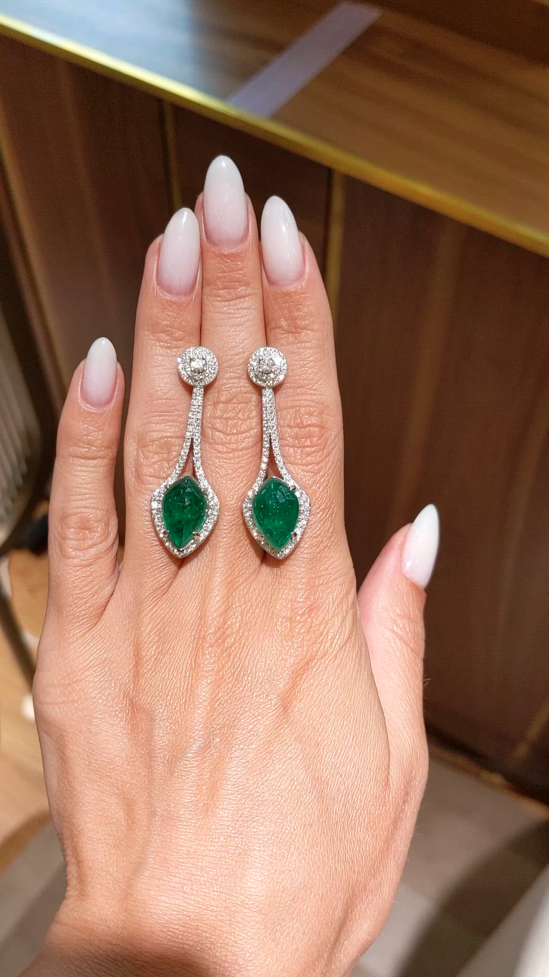 12.96&nbsp;Ct.Tw.Total Carat Weight Emerald and Natural Diamond Studs Earrings, 18K White Gold Size Video