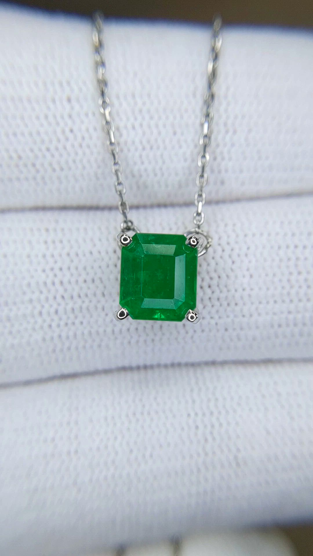 2.02 Ct. Emerald and Natural Diamond Solitaire Necklace, 14K White Gold Size Video