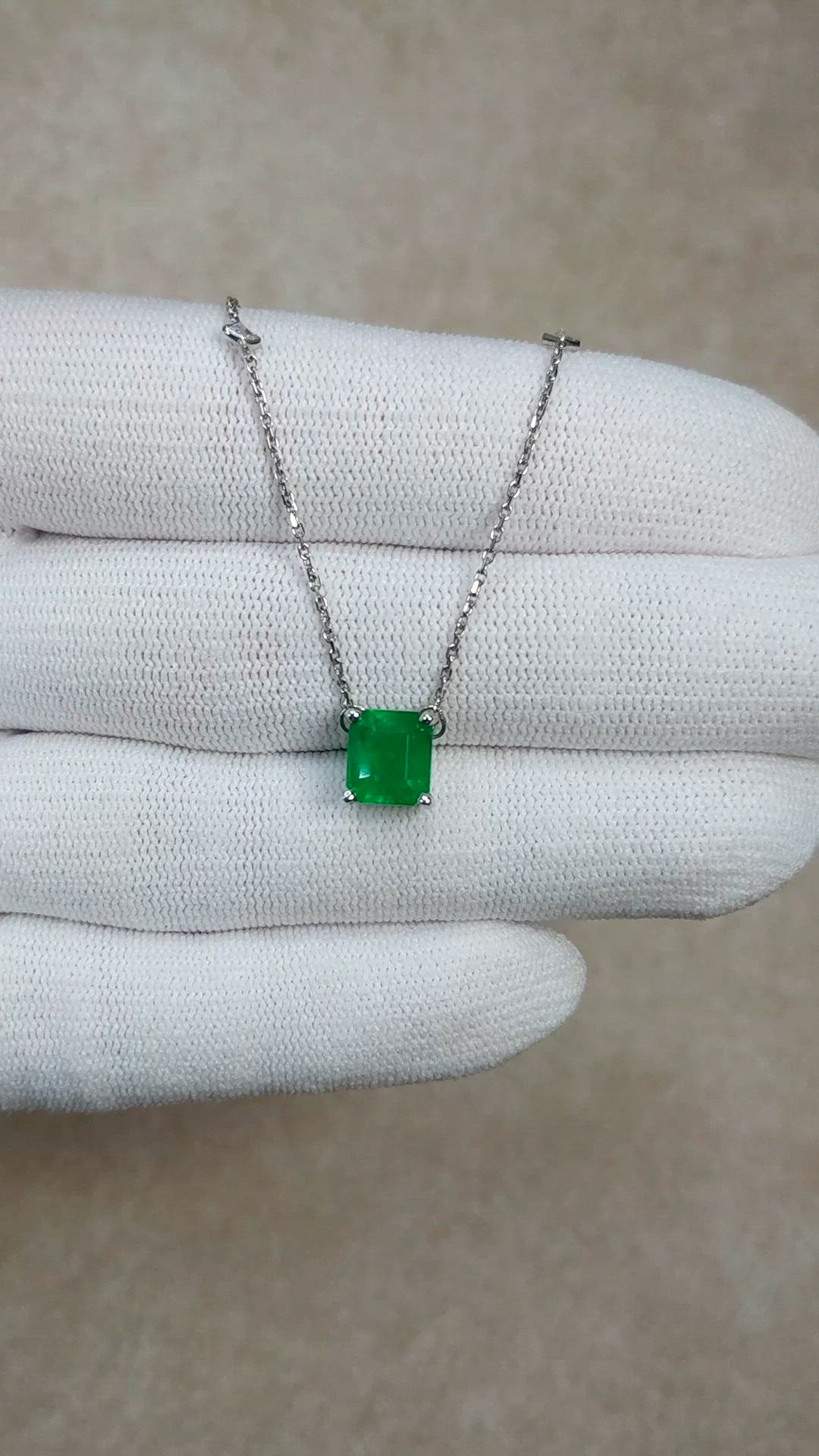 2.02 Ct. Emerald and Natural Diamond Solitaire Necklace, 14K White Gold Size Video