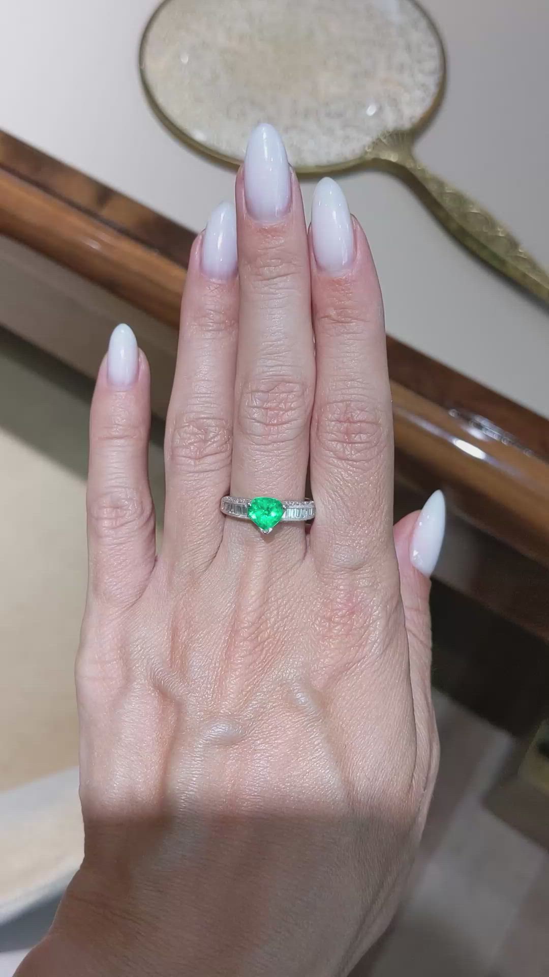 0.96 Ct. Emerald and Natural Diamond Pave Ring, Platinum 950 Size Video