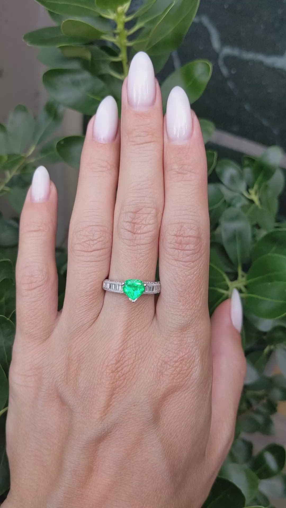 0.96 Ct. Emerald and Natural Diamond Pave Ring, Platinum 950 Size Video
