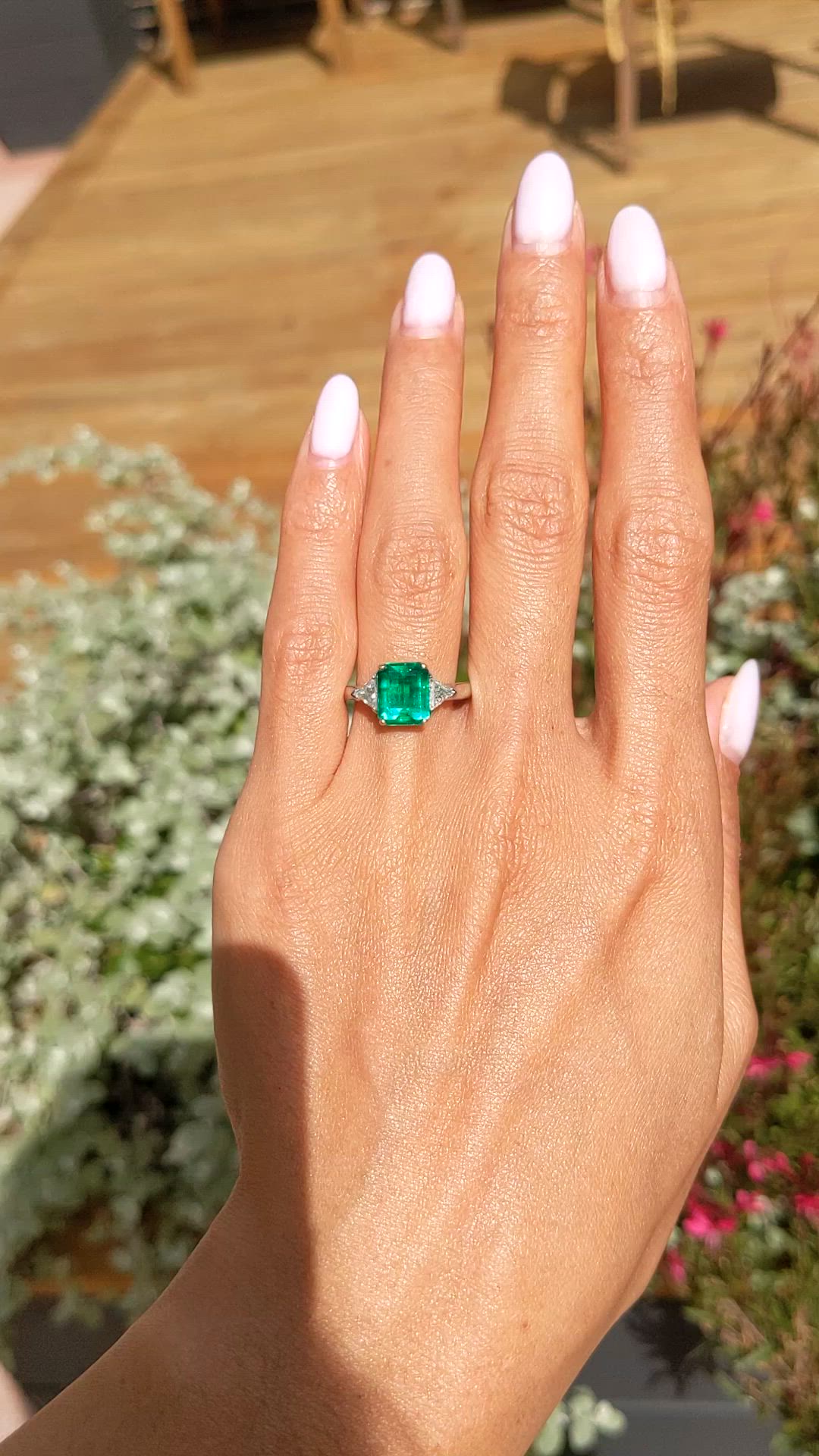 1.82 Ct. Emerald and Natural Diamond Three Stone Ring, Platinum & 14K Yellow Size Video