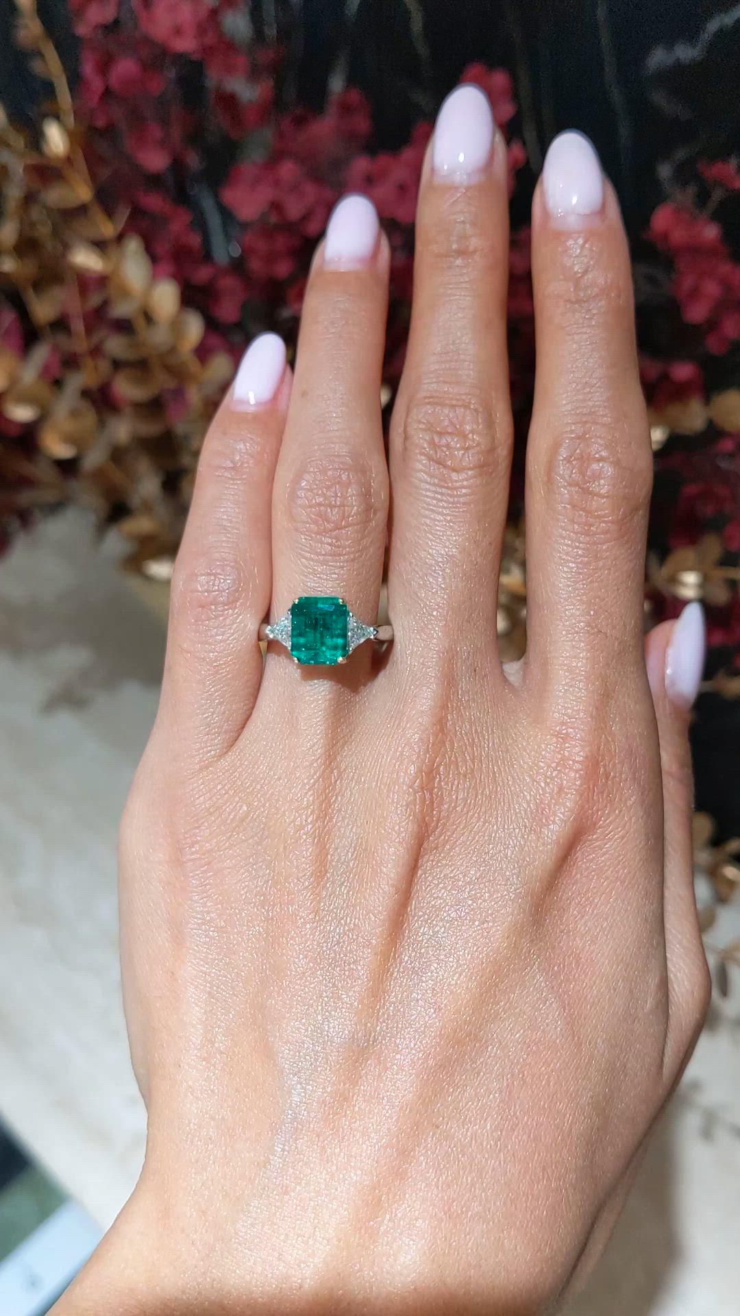1.82 Ct. Emerald and Natural Diamond Three Stone Ring, Platinum & 14K Yellow Size Video