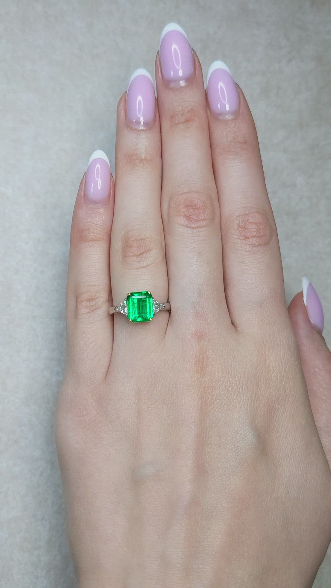 1.82 Ct. Emerald and Natural Diamond Three Stone Ring, Platinum & 14K Yellow Size Video