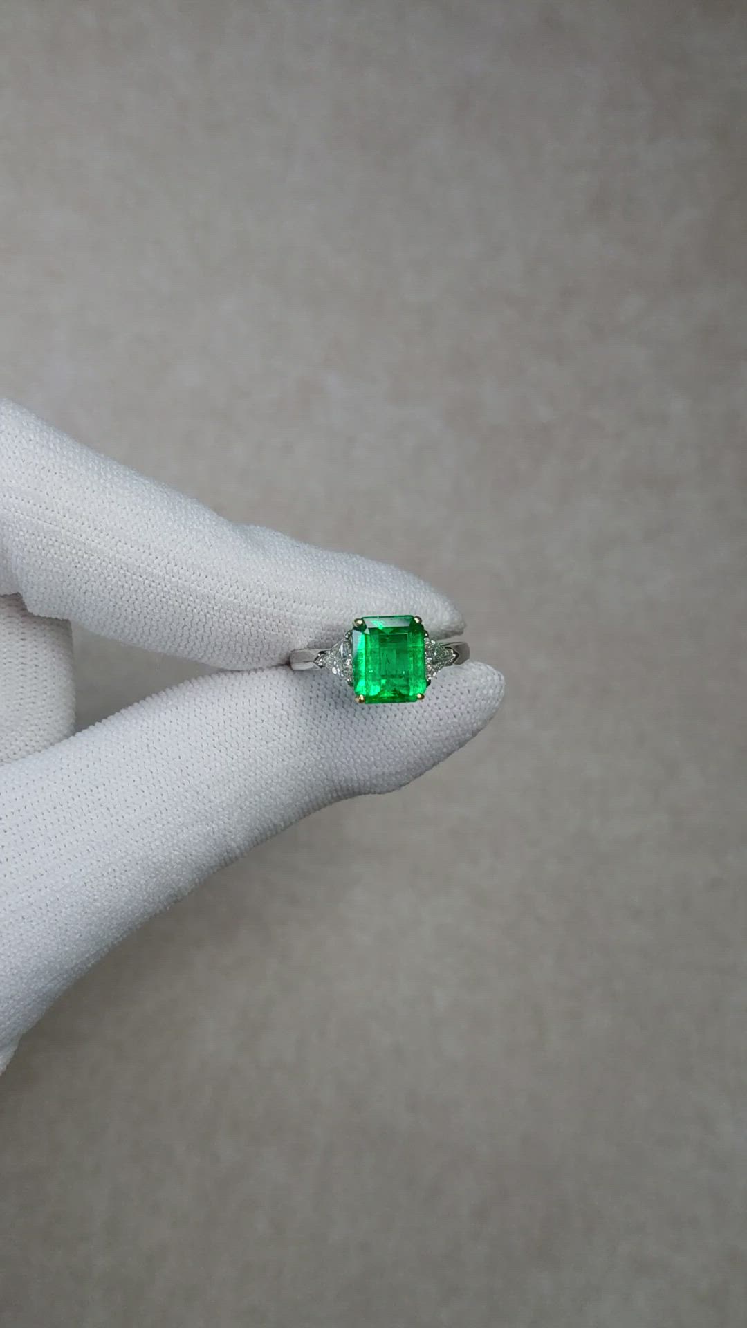 1.82 Ct. Emerald and Natural Diamond Three Stone Ring, Platinum & 14K Yellow Size Video