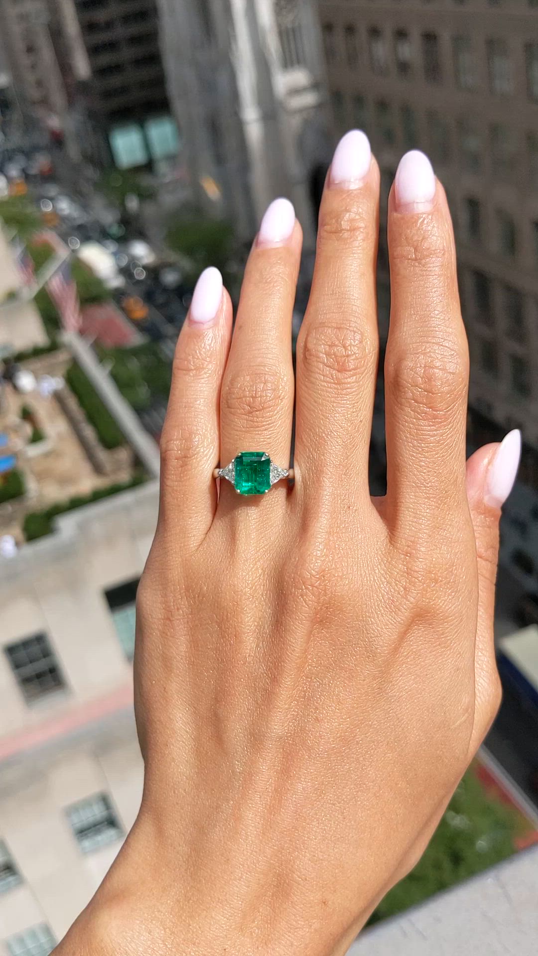 1.82 Ct. Emerald and Natural Diamond Three Stone Ring, Platinum & 14K Yellow Size Video