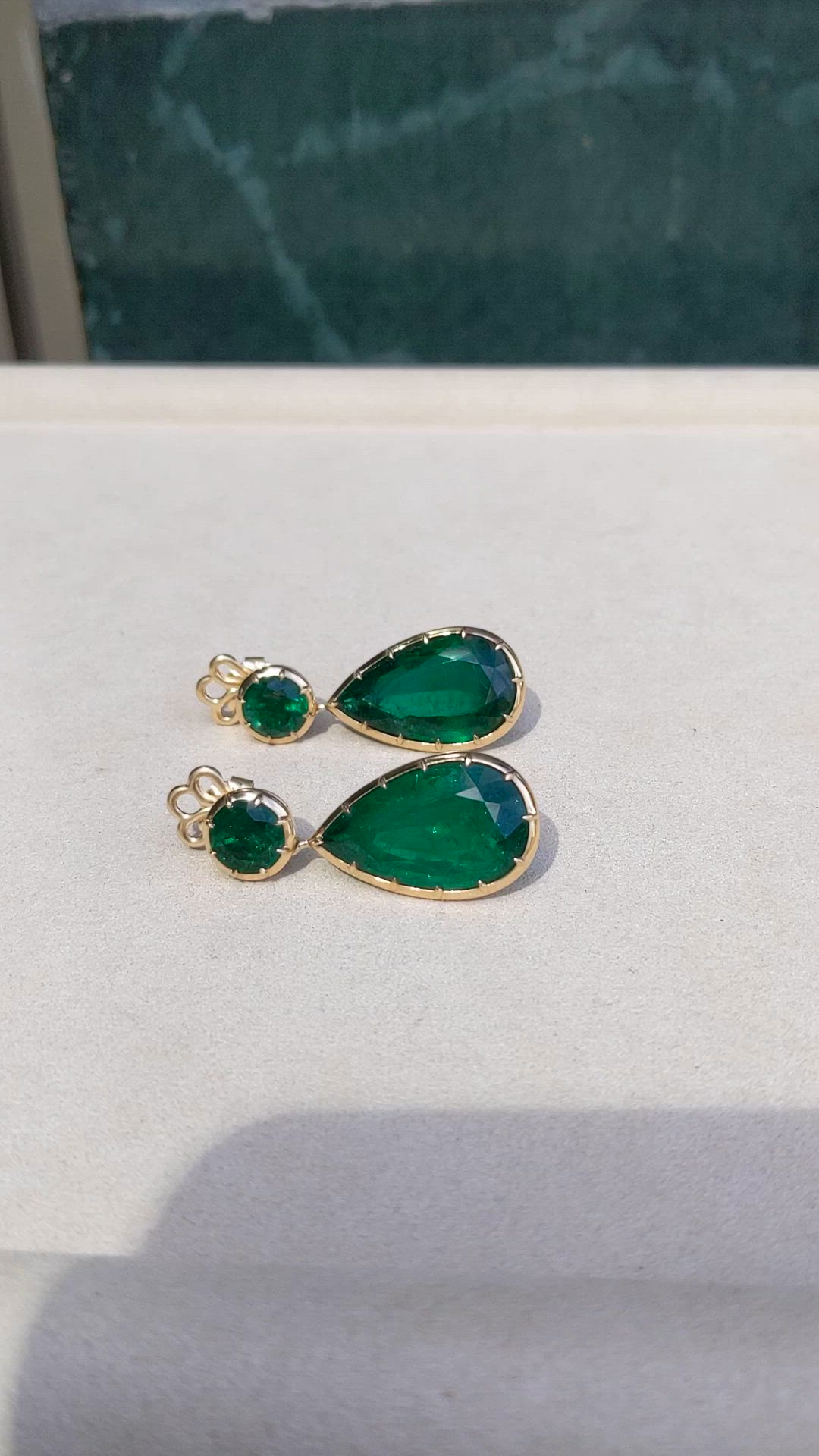 32.95 Ct.Tw.Total Carat Weight Emerald Drops Earrings, 18K Yellow Gold Size Video