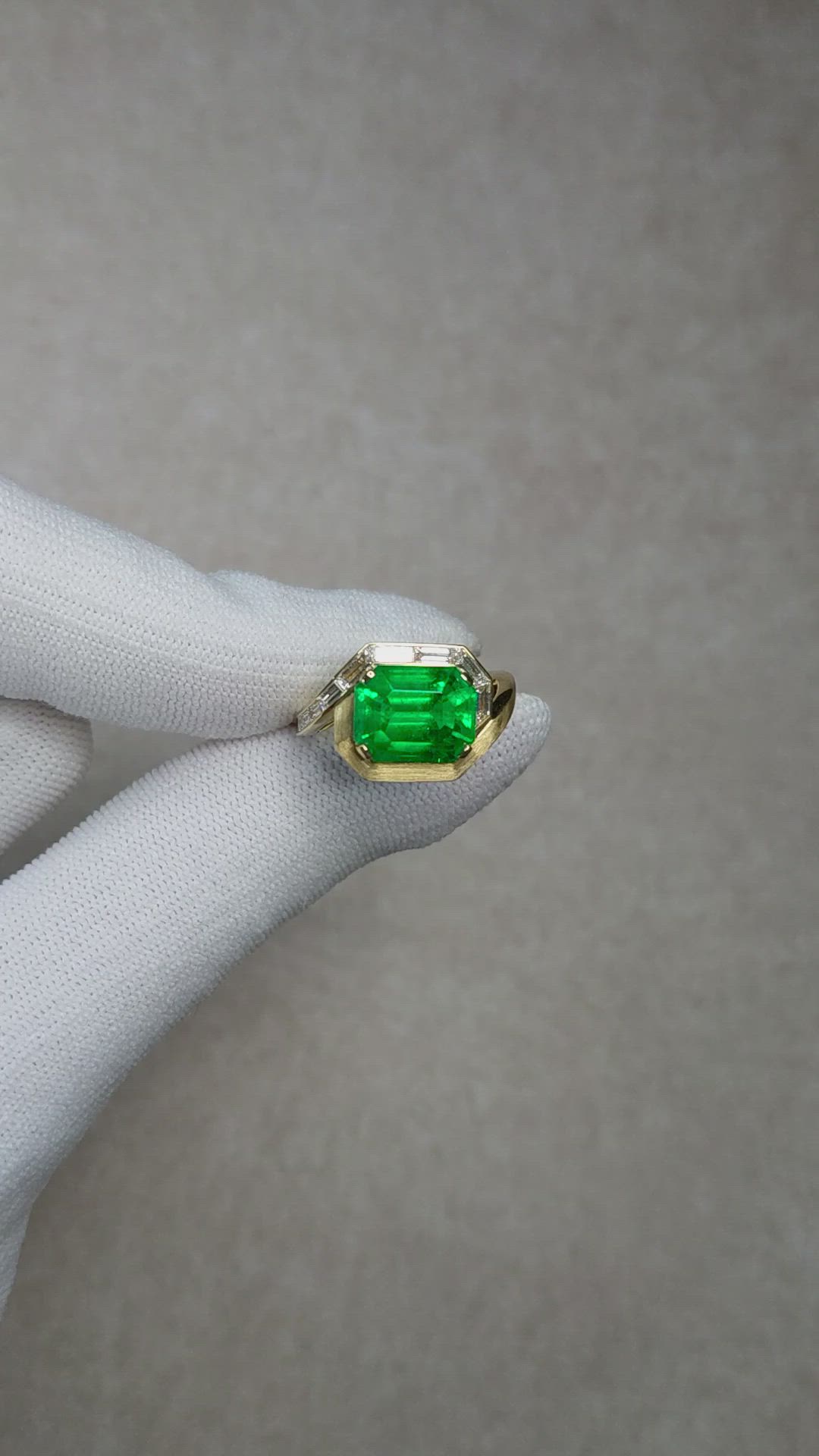 4.67 Ct. Emerald and Natural Diamond Accent Stones Ring, 18K Yellow Gold Size Video