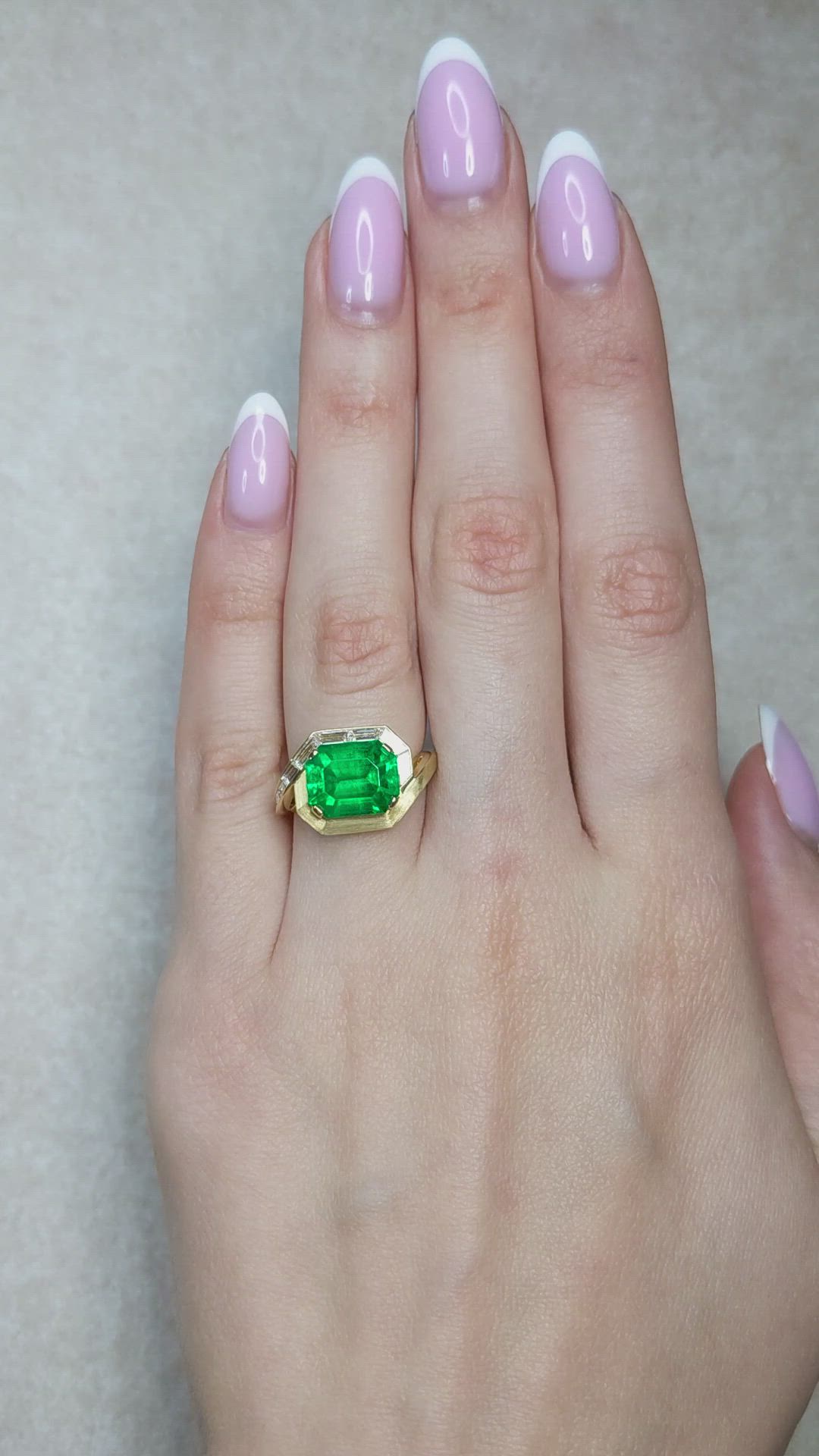 4.67 Ct. Emerald and Natural Diamond Accent Stones Ring, 18K Yellow Gold Size Video