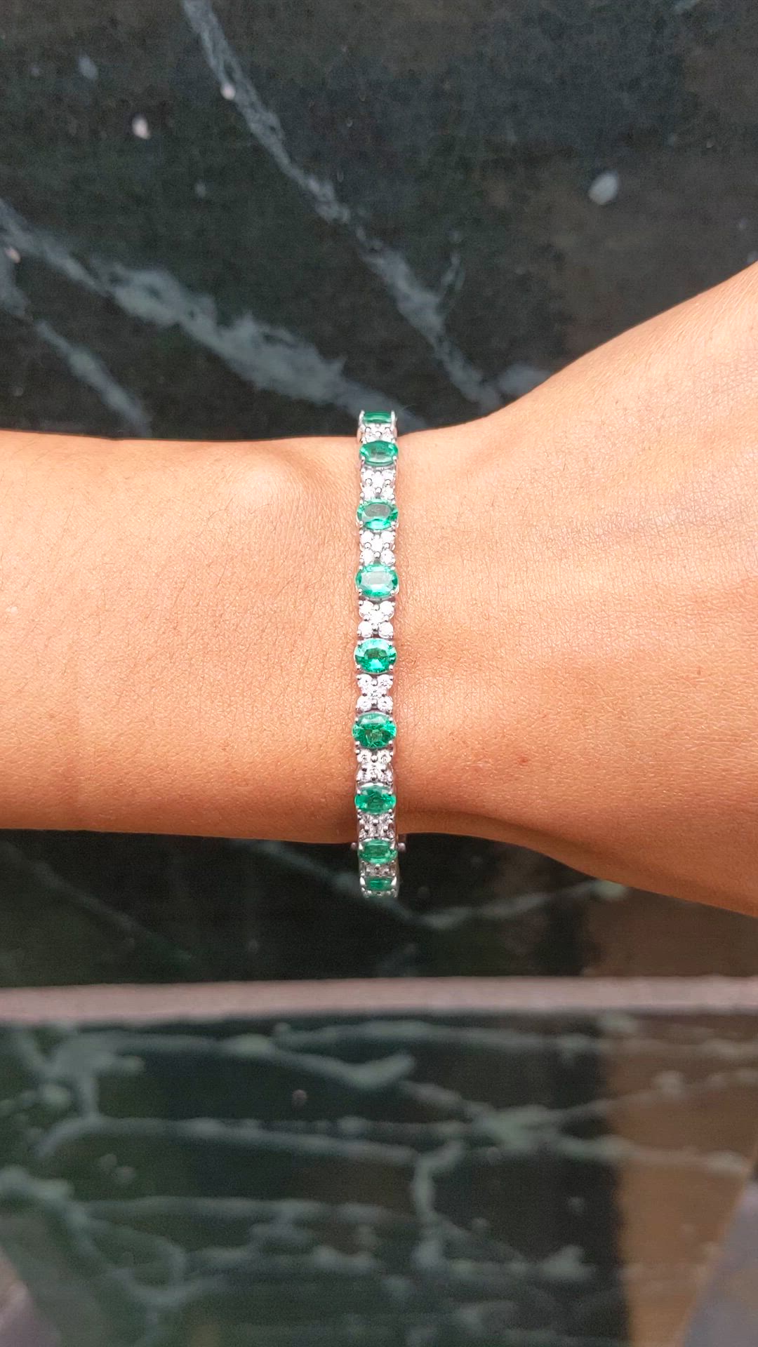 6.11 Ct.Tw.Total Carat Weight Emerald and Natural Diamond Tennis/Line Bracelet, Platinum 600 Size Video