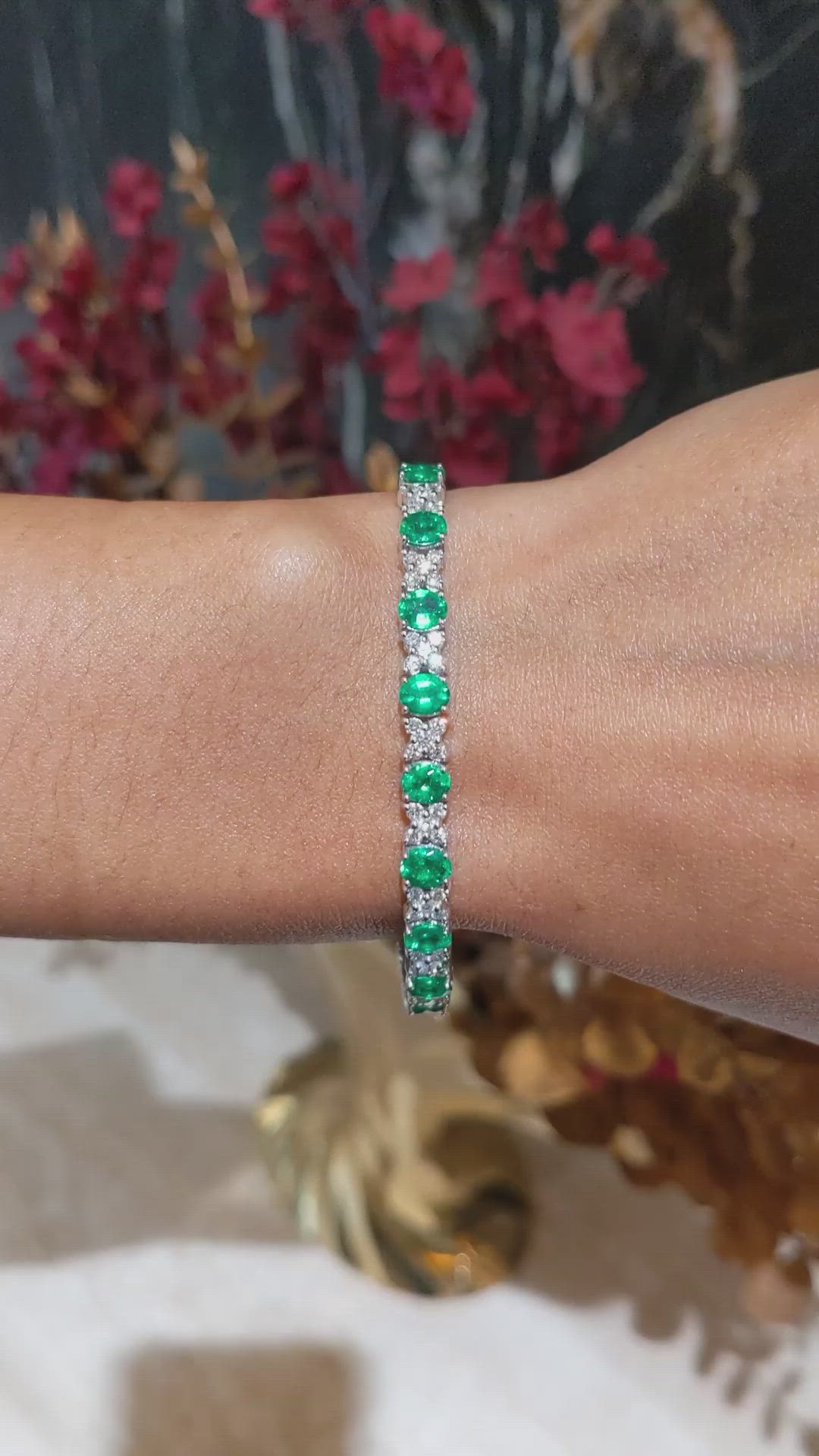 6.11 Ct.Tw.Total Carat Weight Emerald and Natural Diamond Tennis/Line Bracelet, Platinum 600 Size Video