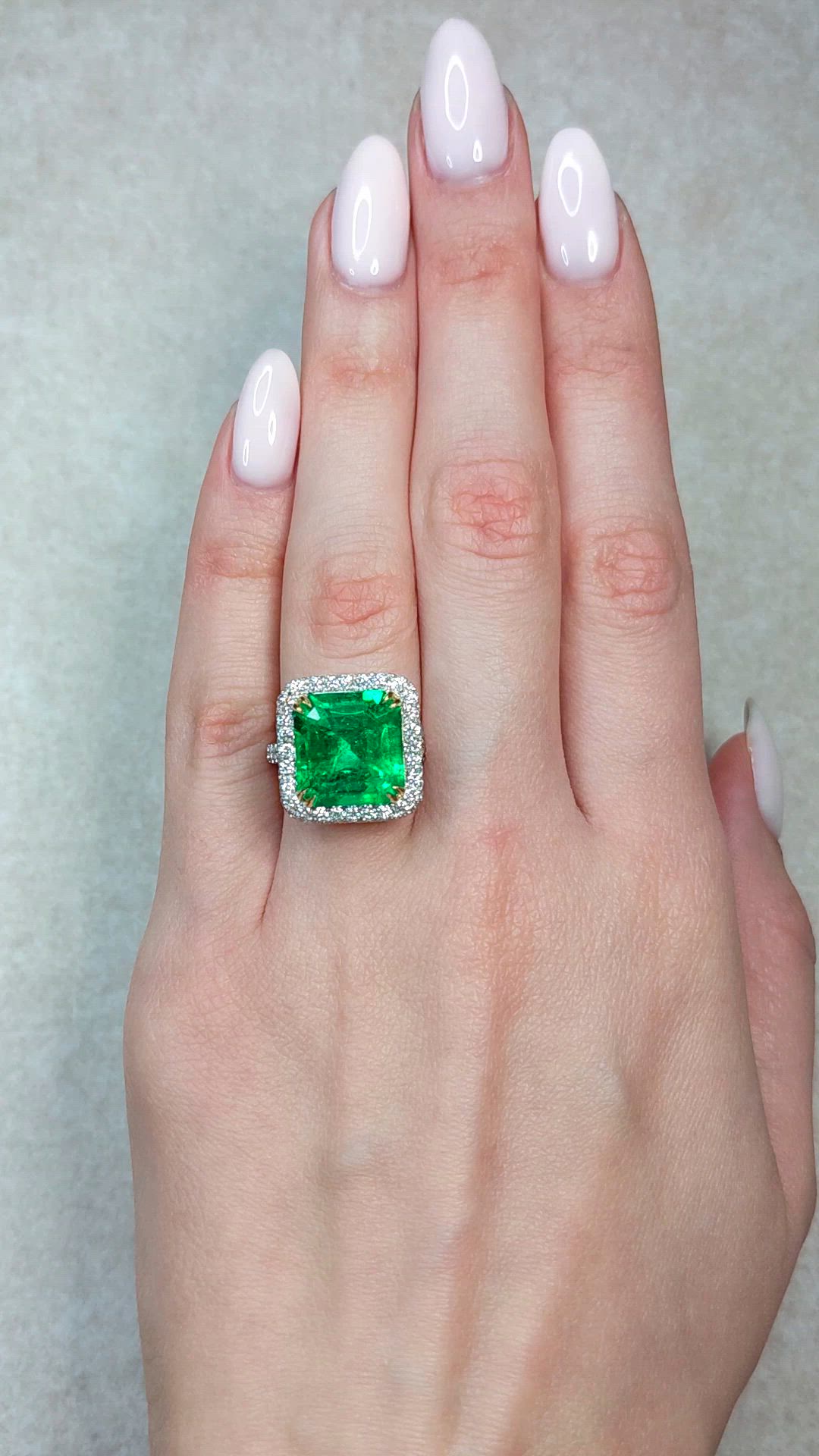 8.46 Ct. Emerald and Natural Diamond Pave Ring, Platinum & 18K Yellow Size Video