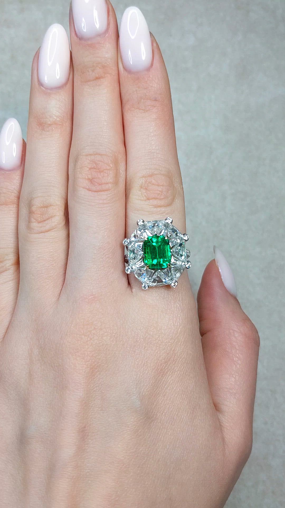 3.14 Ct. Emerald and Natural Diamond Halo Ring, Platinum & 18K Yellow Size Video
