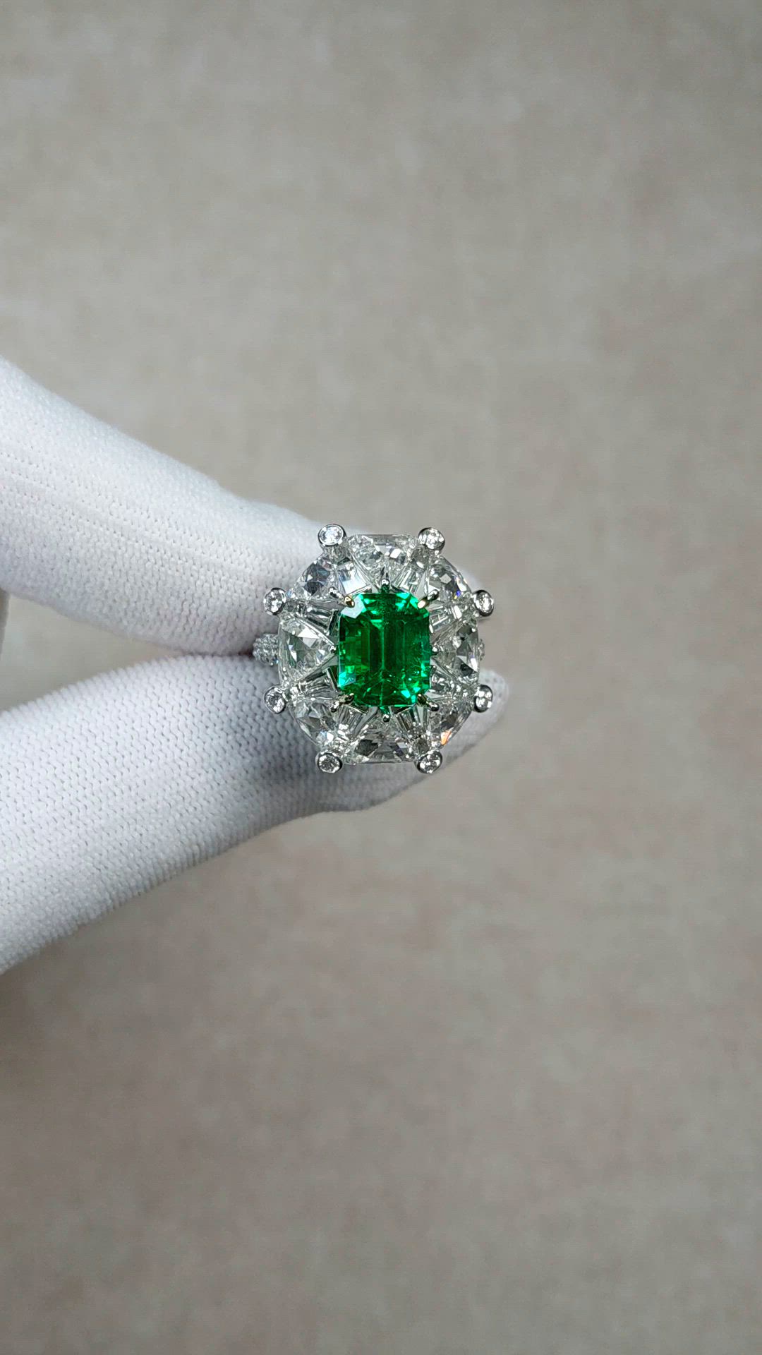 3.14 Ct. Emerald and Natural Diamond Halo Ring, Platinum & 18K Yellow Size Video