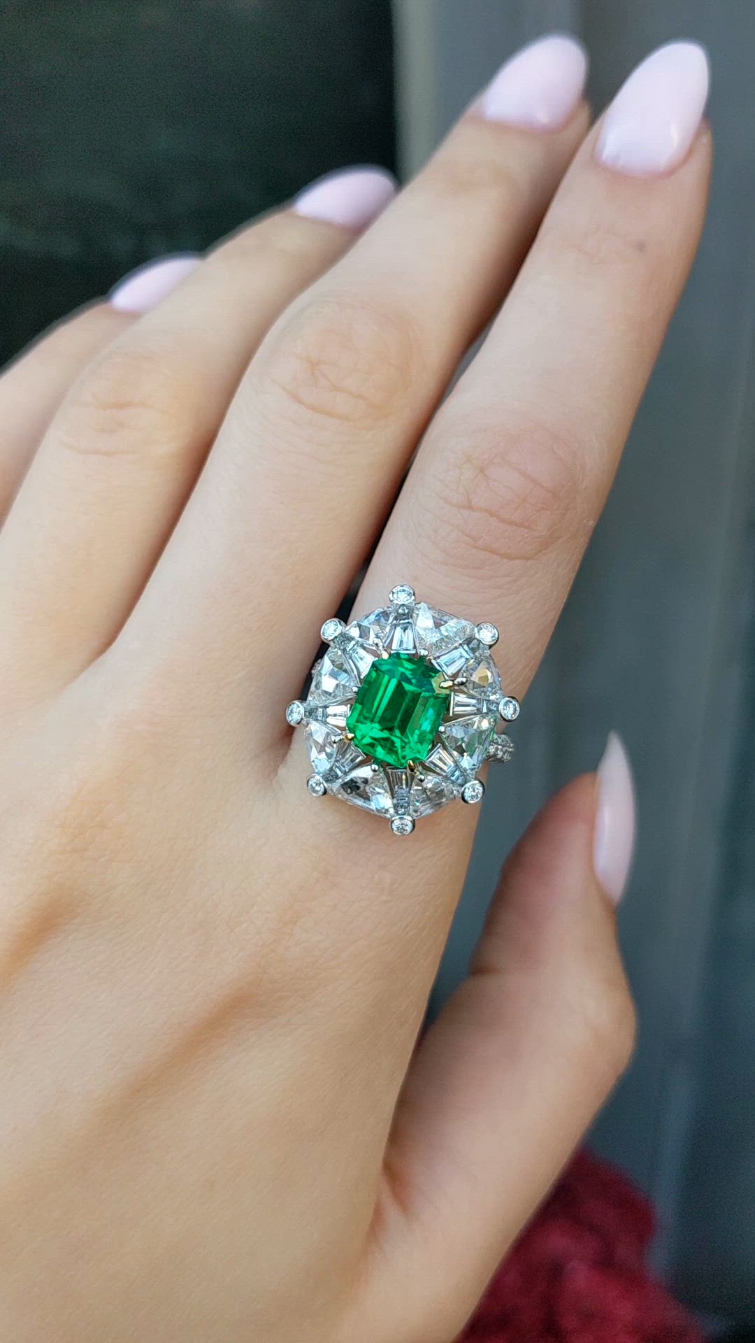 3.14 Ct. Emerald and Natural Diamond Halo Ring, Platinum & 18K Yellow Size Video