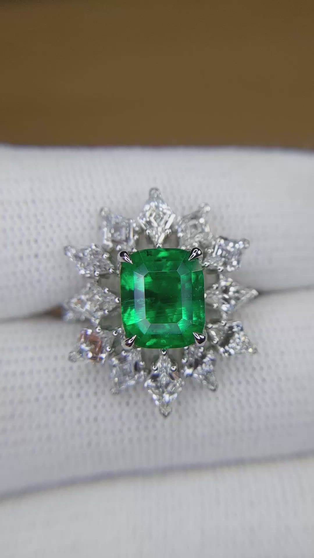 3.34 Ct. Emerald and Natural Diamond Pave Ring, Platinum 950 Size Video