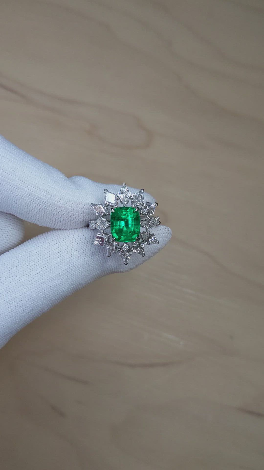 3.34 Ct. Emerald and Natural Diamond Pave Ring, Platinum 950 Size Video
