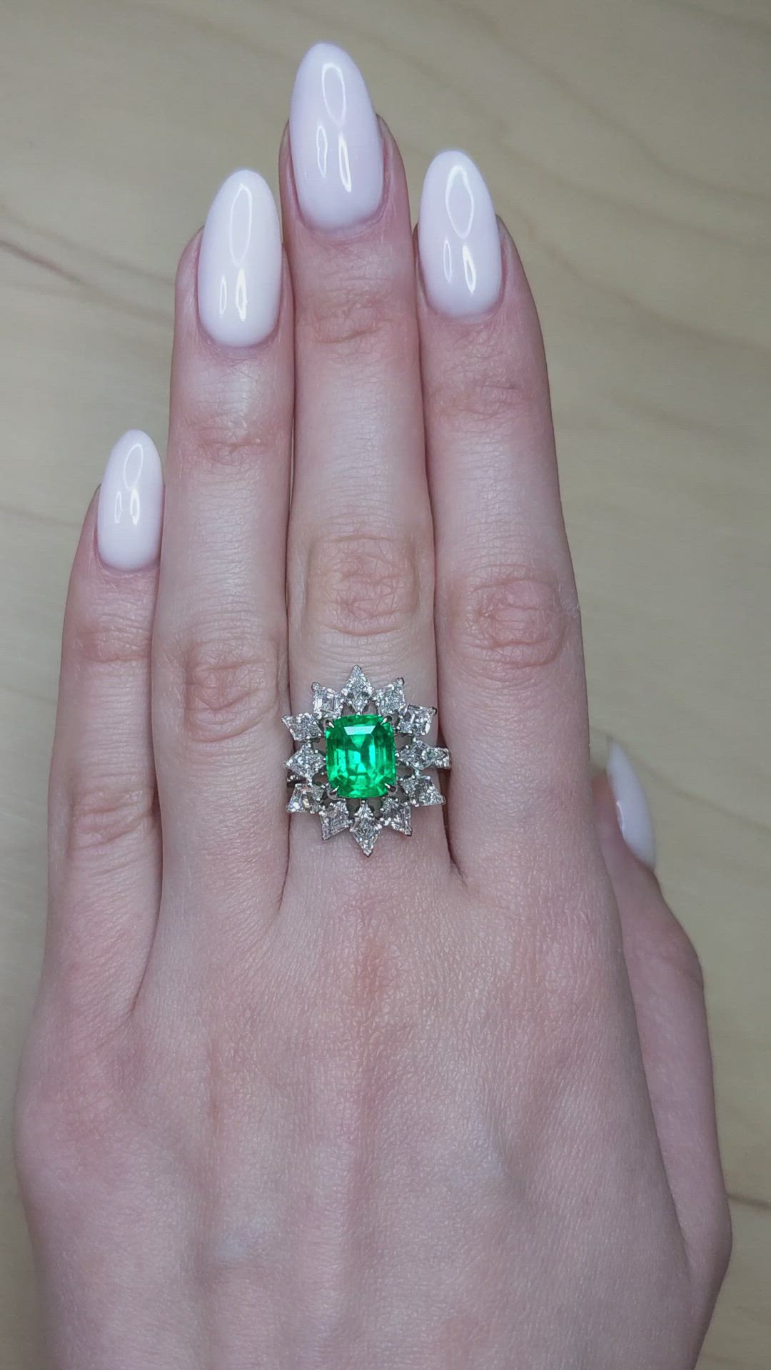 3.34 Ct. Emerald and Natural Diamond Pave Ring, Platinum 950 Size Video