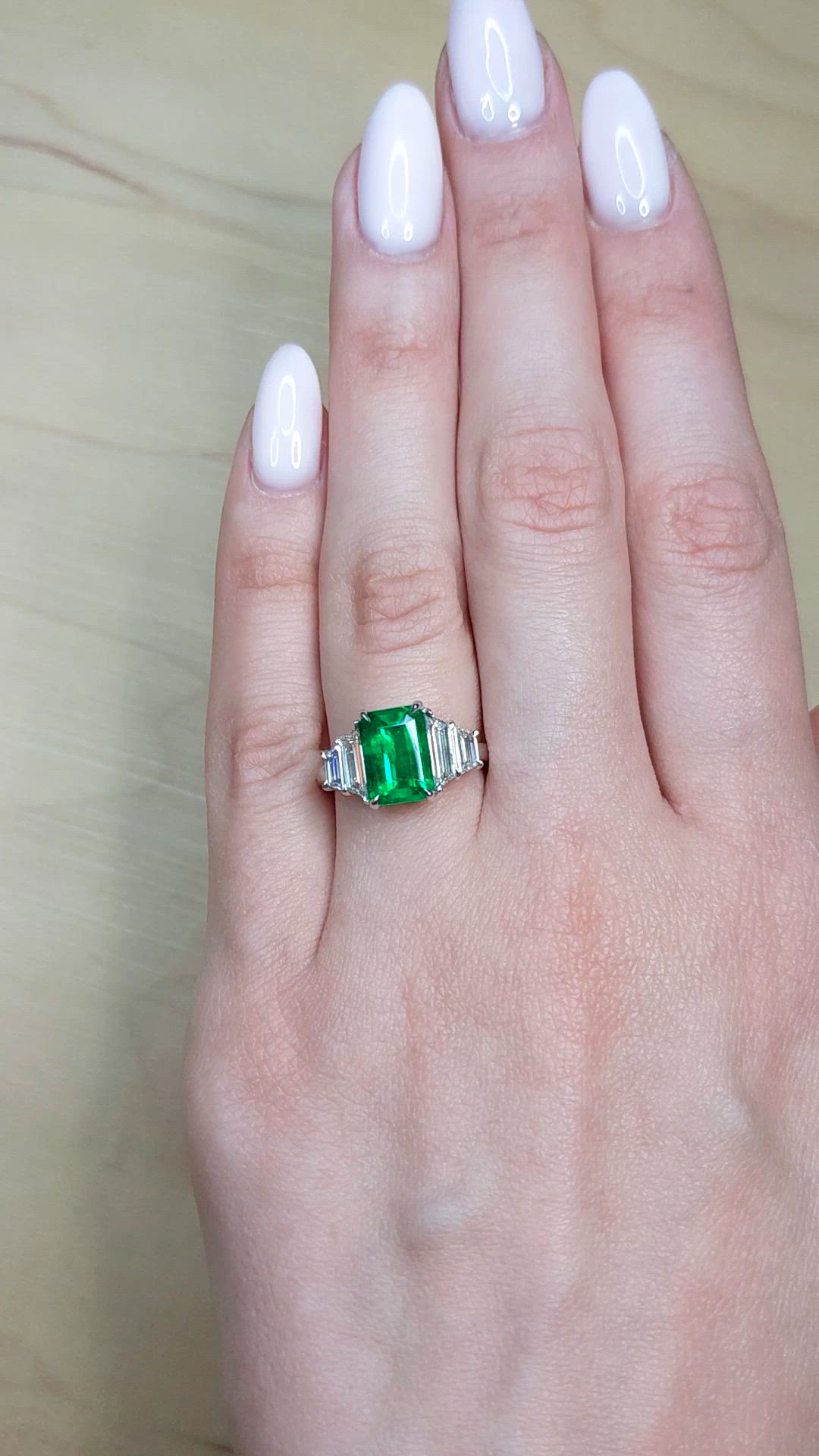 2.45 Ct. Emerald and Natural Diamond Accent Stones Ring, Platinum 950 Size Video