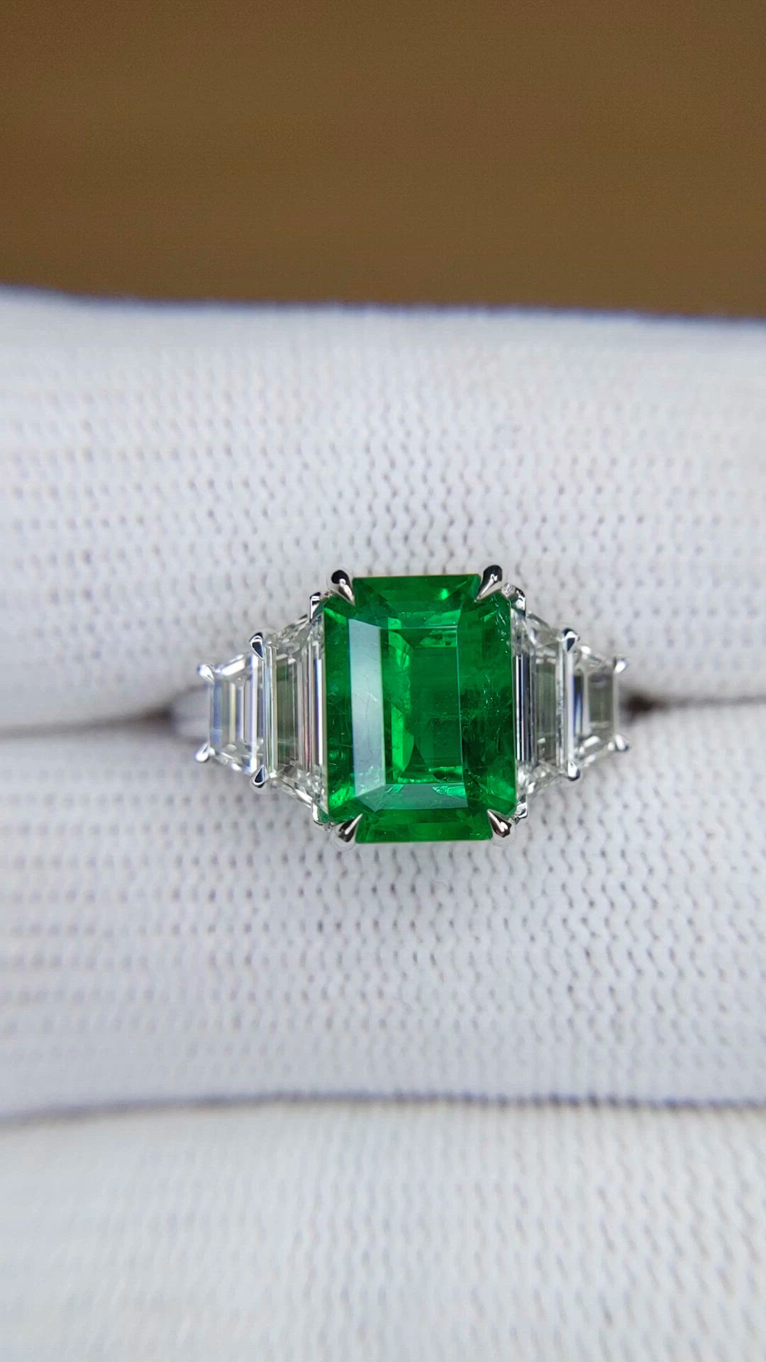 2.45 Ct. Emerald and Natural Diamond Accent Stones Ring, Platinum 950 Size Video