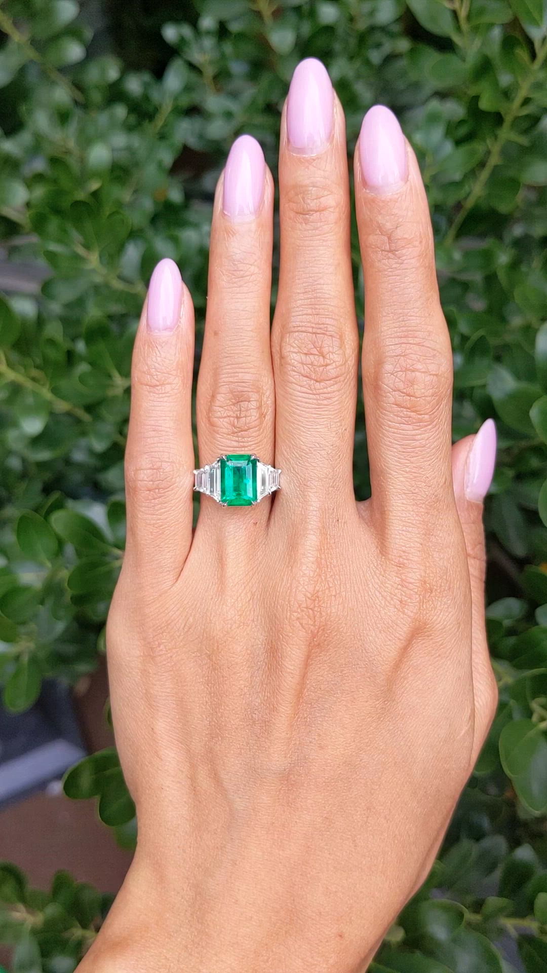 2.45 Ct. Emerald and Natural Diamond Accent Stones Ring, Platinum 950 Size Video