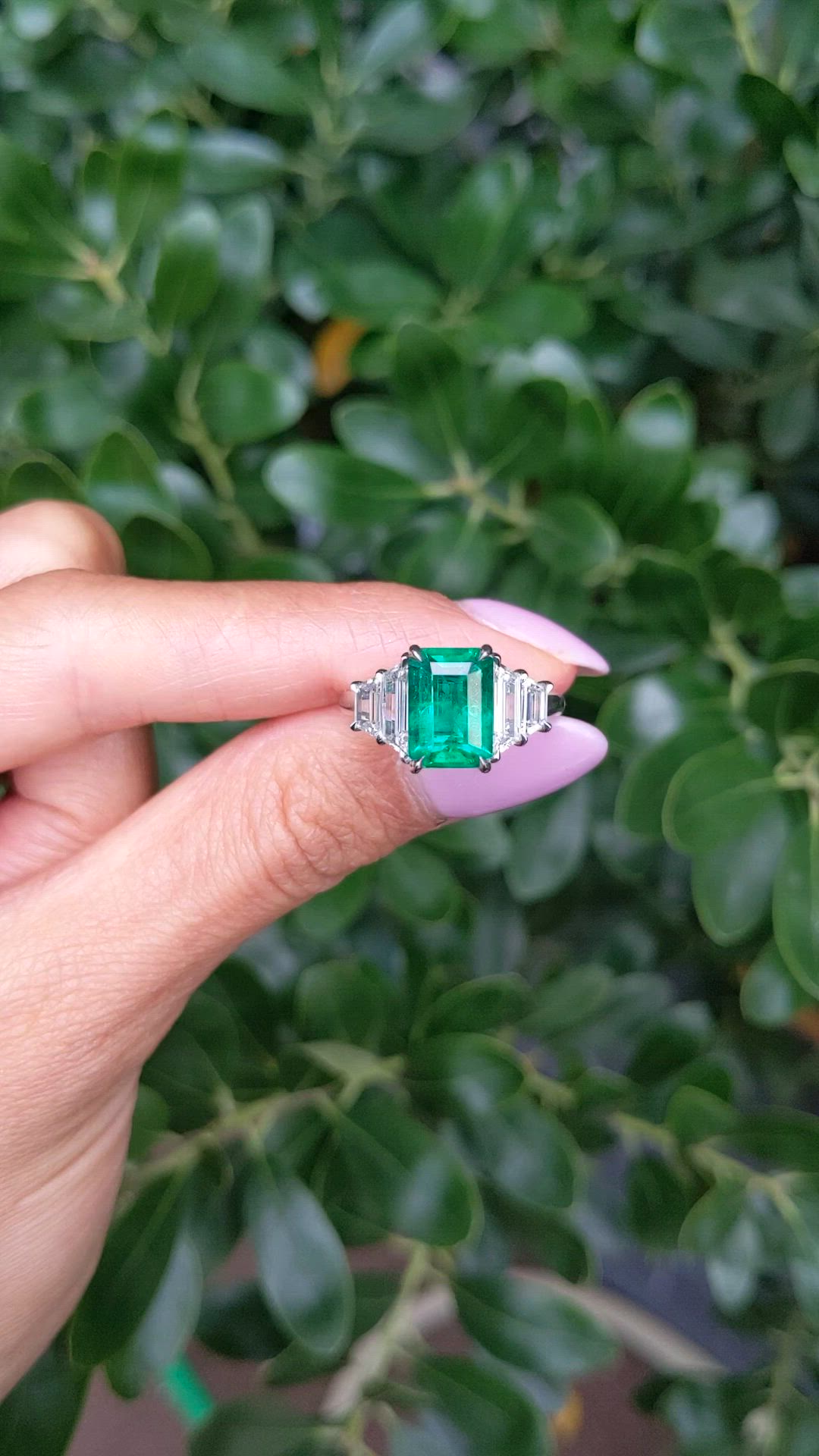 2.45 Ct. Emerald and Natural Diamond Accent Stones Ring, Platinum 950 Size Video